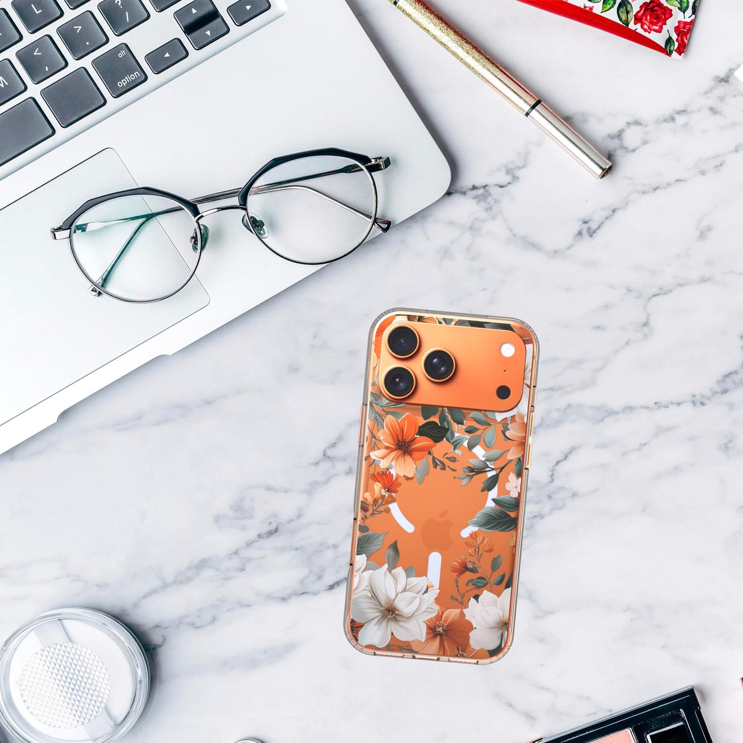iPhone 17 Pro Max Case, Anti-Scratch Clear Case - Orange Flower