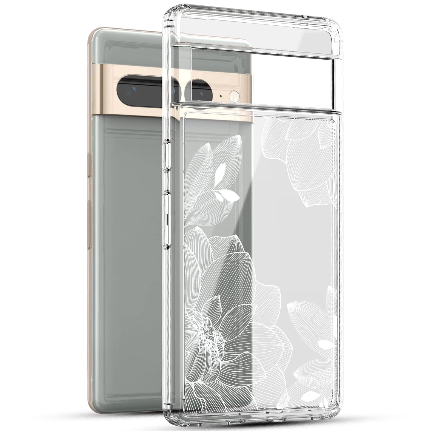 Google Pixel 7 Pro Case, Anti-Scratch Clear Case - White Lace Chrysanthemum