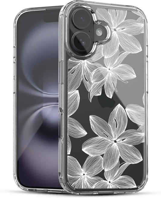 iPhone 16 Plus Case, Anti-Scratch Clear Case - White Flower