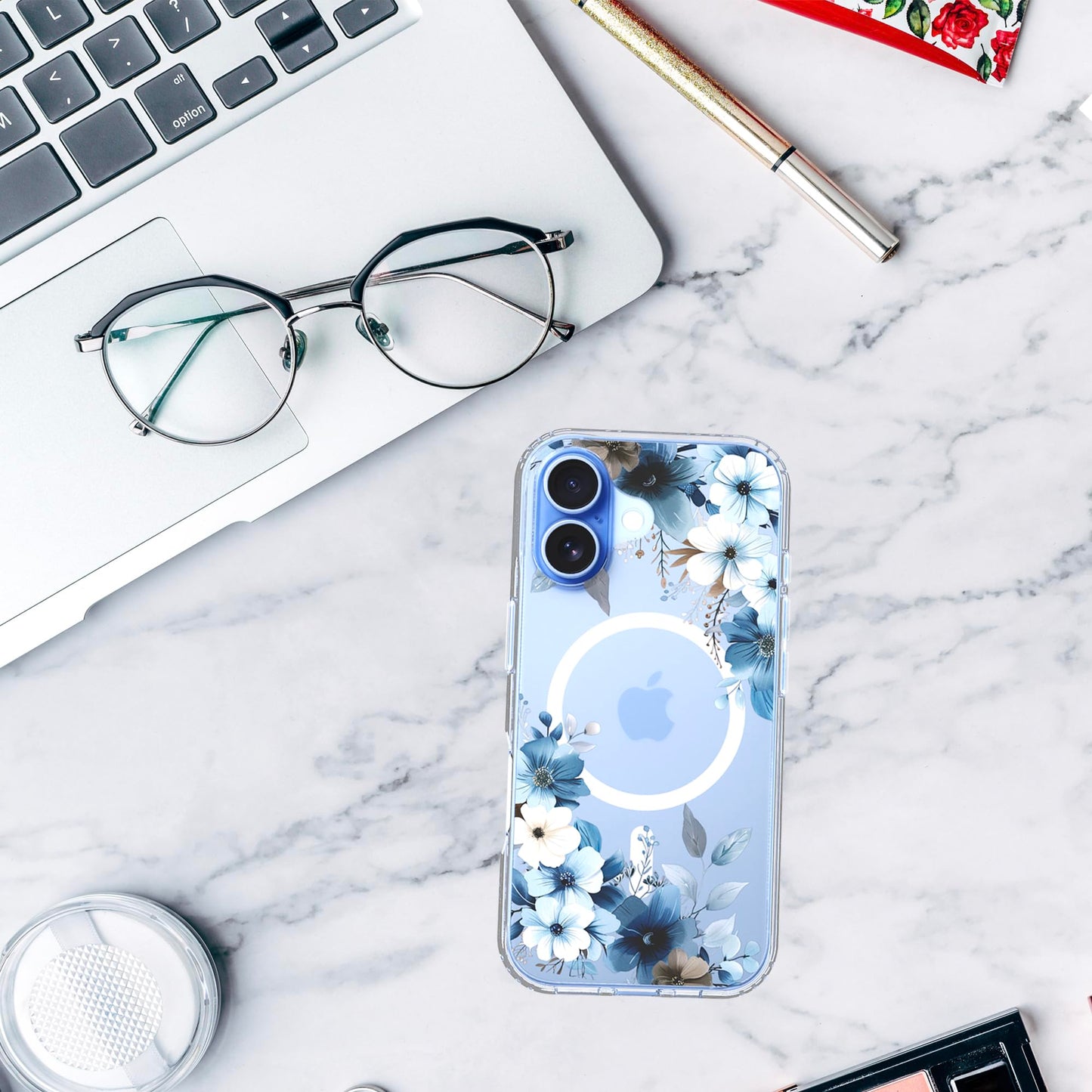 iPhone 17 Case, Anti-Scratch Clear Case - Blue Flower