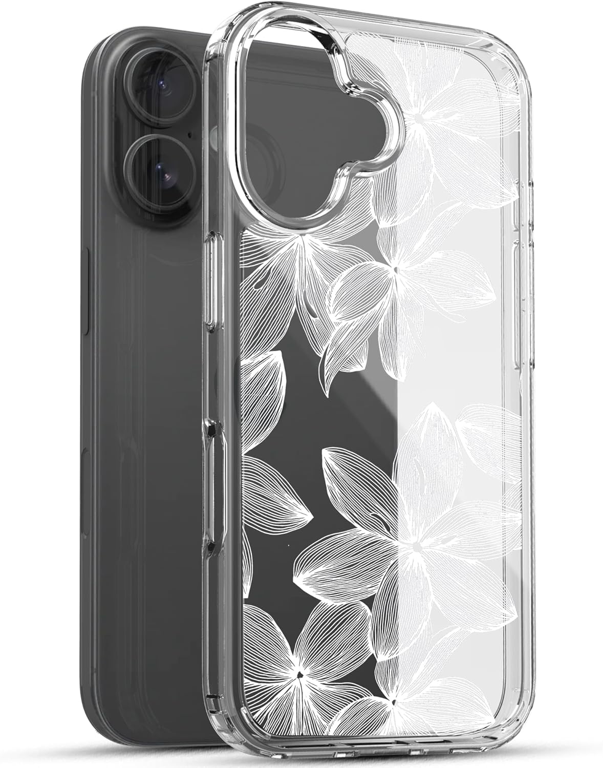 iPhone 16 Case, Anti-Scratch Clear Case - White Flower