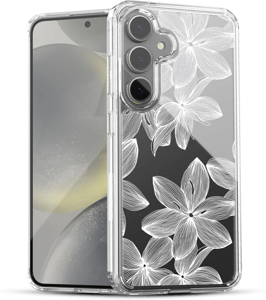 Samsung Galaxy S24 FE Case, Anti-Scratch Clear Case with Design - White Flower