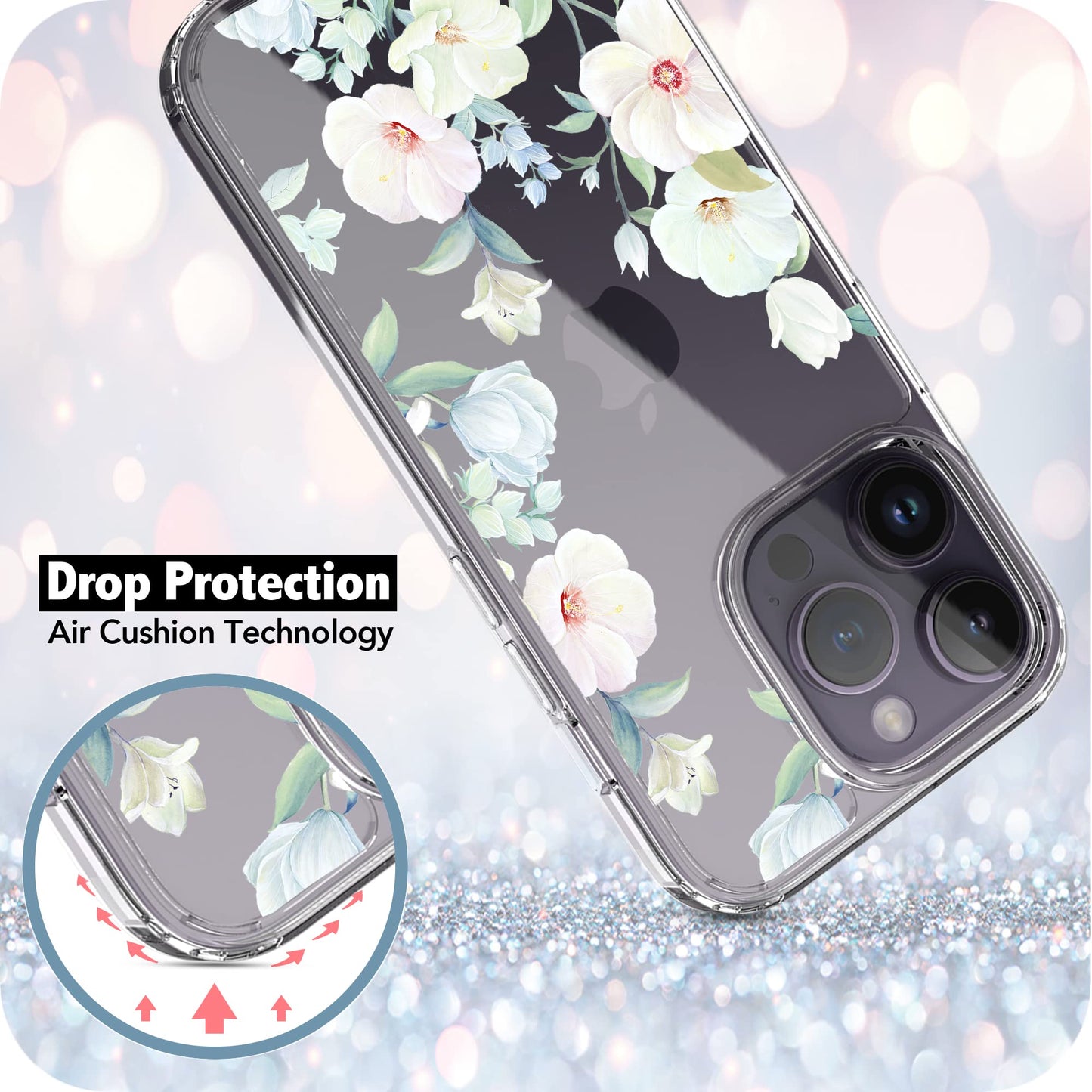 iPhone 14 Pro Case, Anti-Scratch Clear Case - White Magnolia Flower