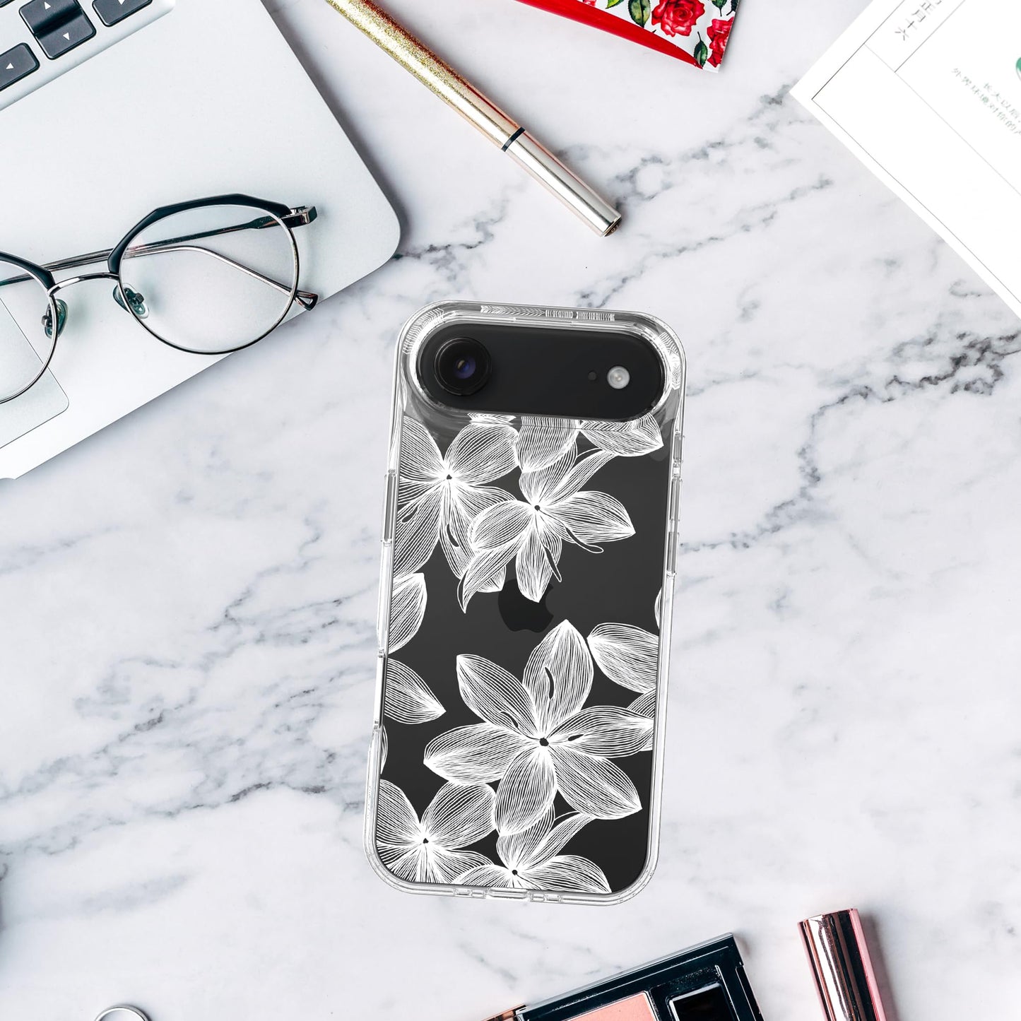 iPhone Air Case, Anti-Scratch Clear Case - White Flowers