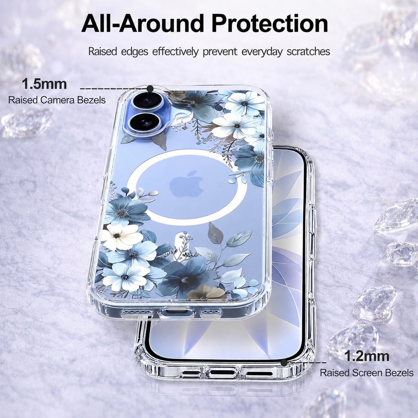 iPhone 17 Case, Anti-Scratch Clear Case - Blue Flower