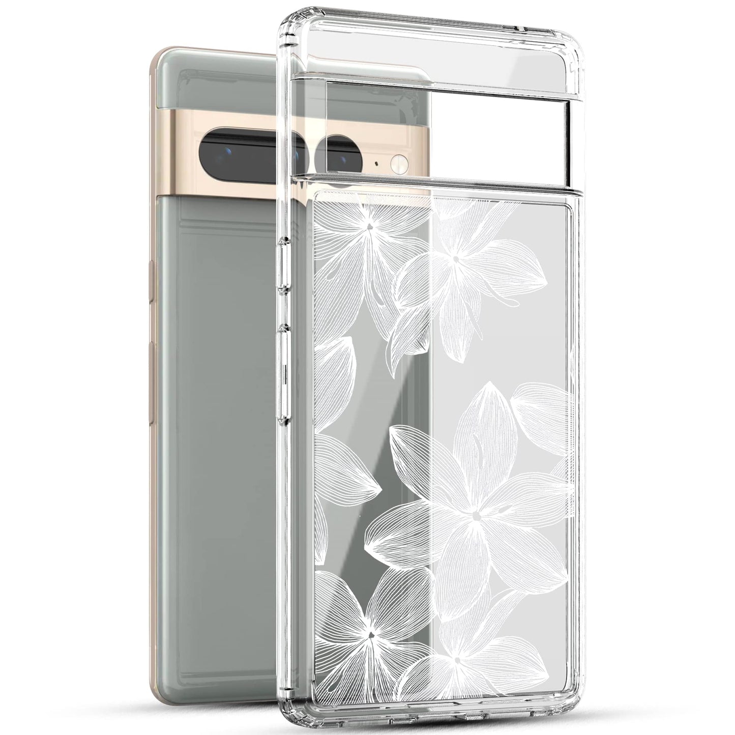 Google Pixel 7 Pro Case, Anti-Scratch Clear Case - White Flower