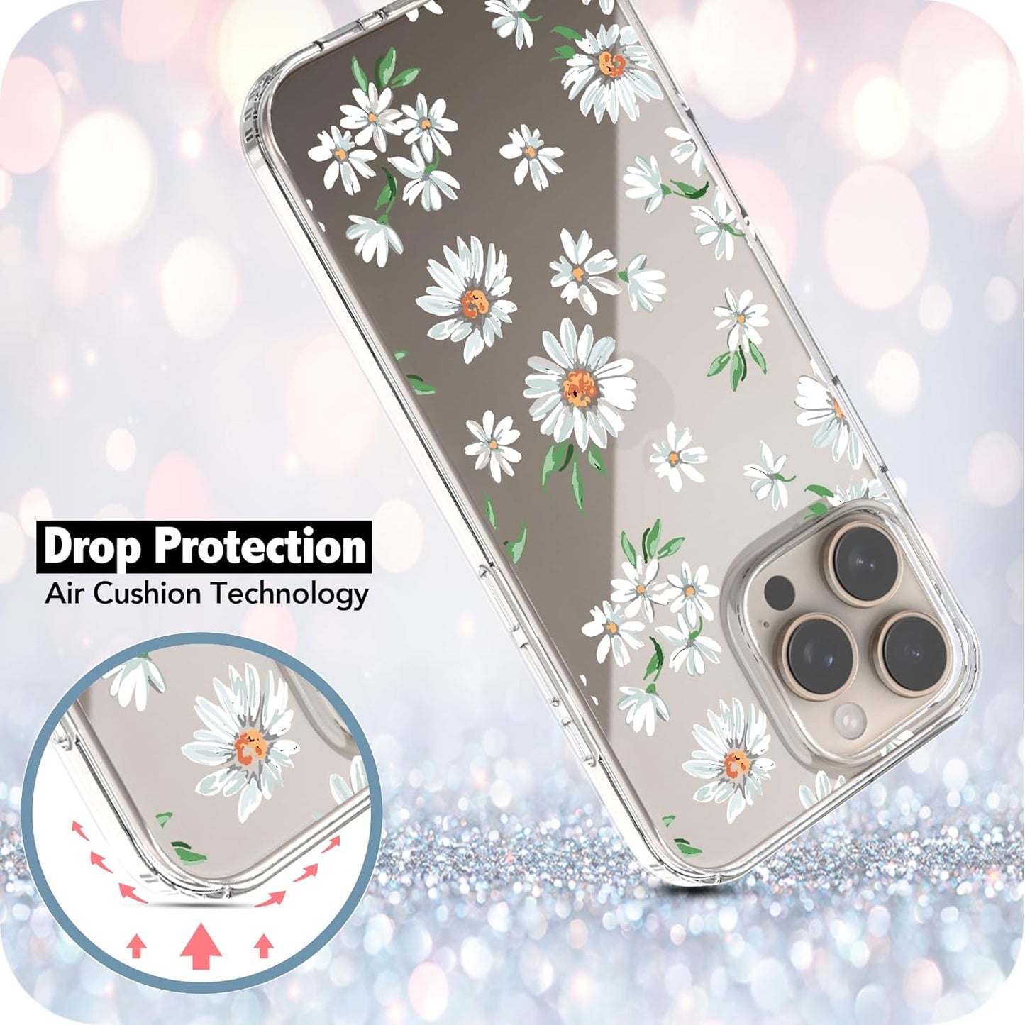 iPhone 16 Pro Case, Anti-Scratch Clear Case - Daisy