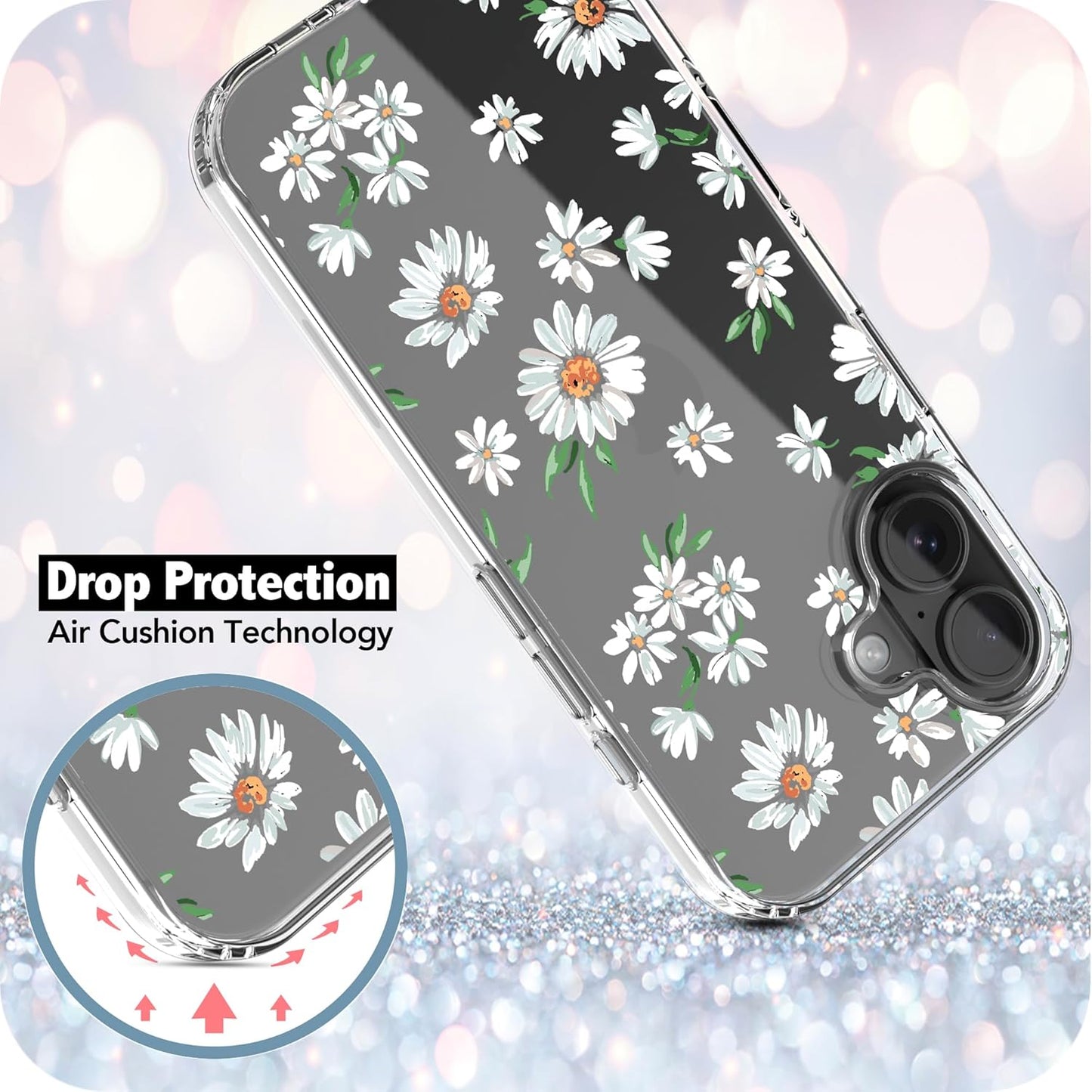 iPhone 16 Case, Anti-Scratch Clear Case - Daisy