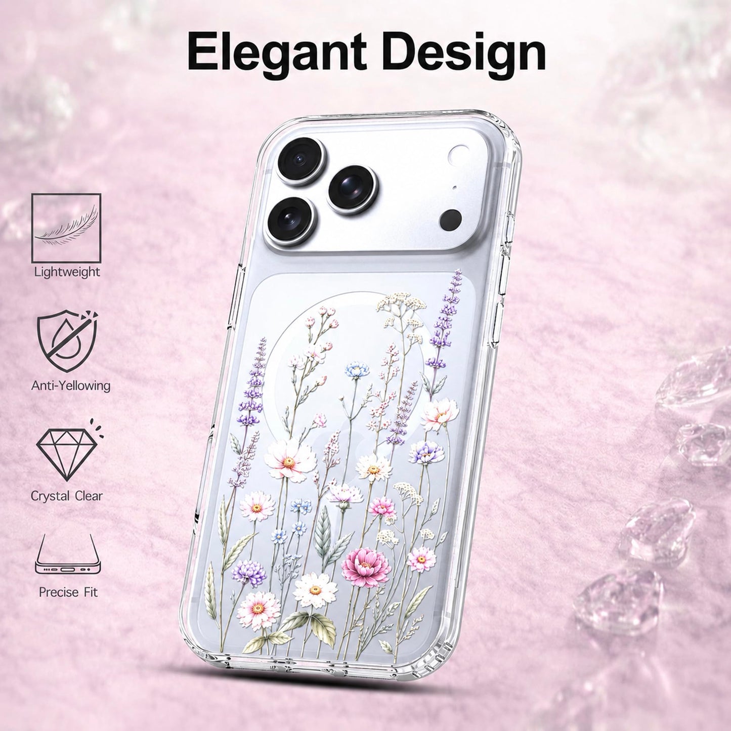 iPhone 17 Pro Max Case, Anti-Scratch Clear Case - Wildflower Botanical