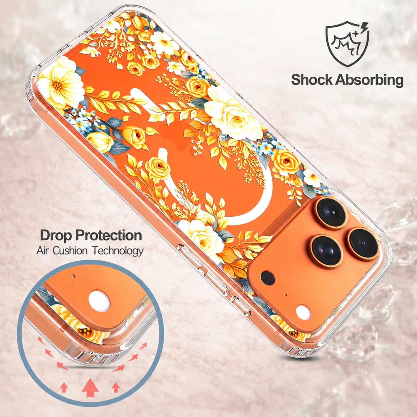 iPhone 17 Pro Max Case, Anti-Scratch Clear Case - Rose Blossom