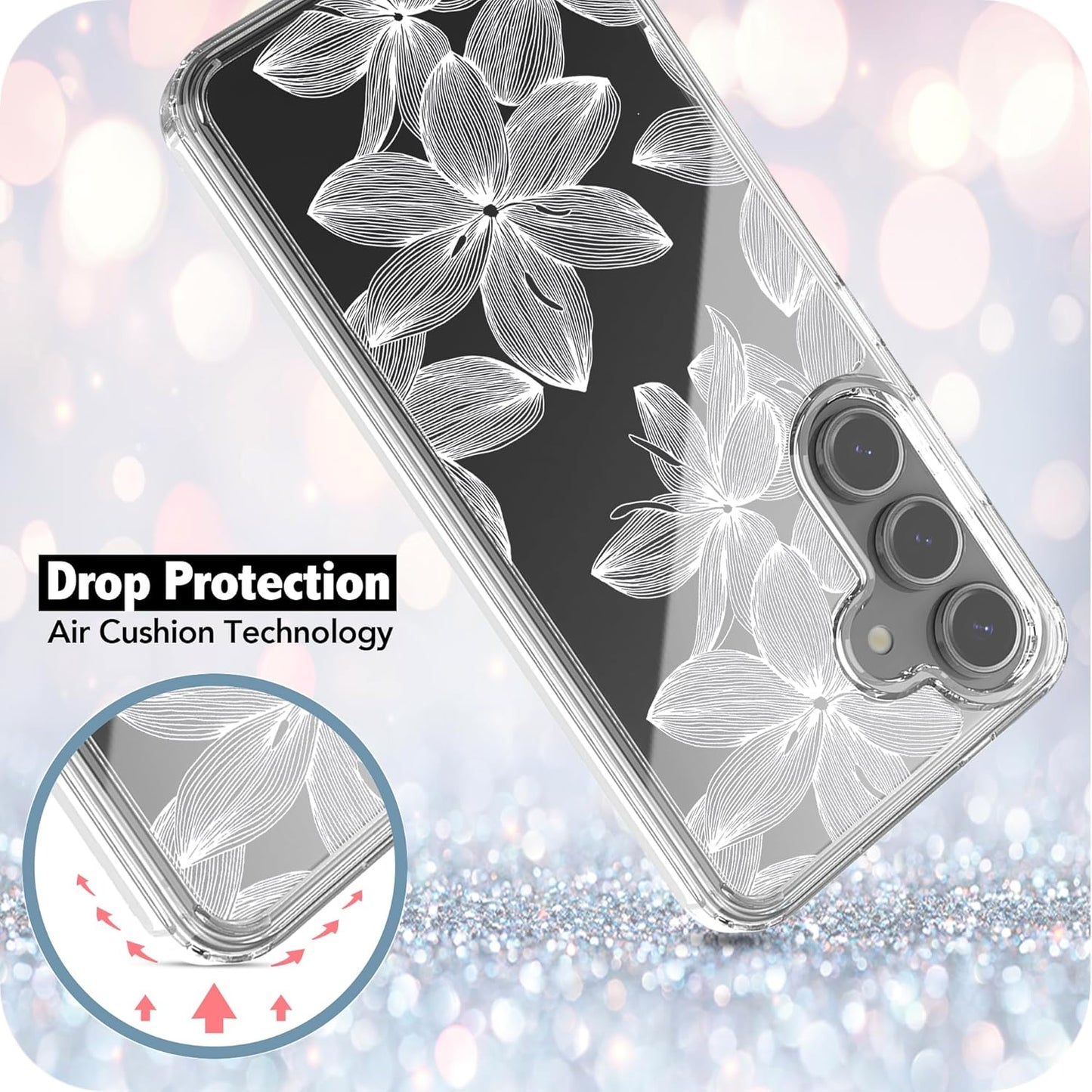 Samsung Galaxy S24 FE Case, Anti-Scratch Clear Case with Design - White Flower