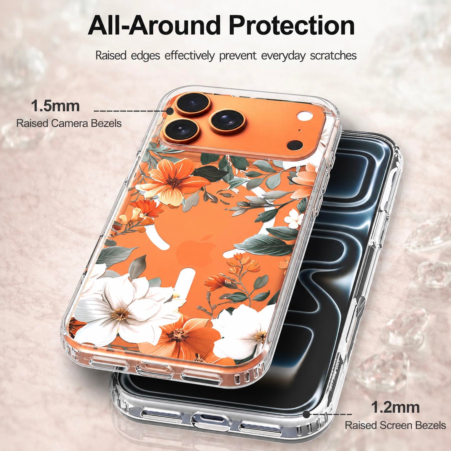 iPhone 17 Pro Max Case, Anti-Scratch Clear Case - Orange Flower