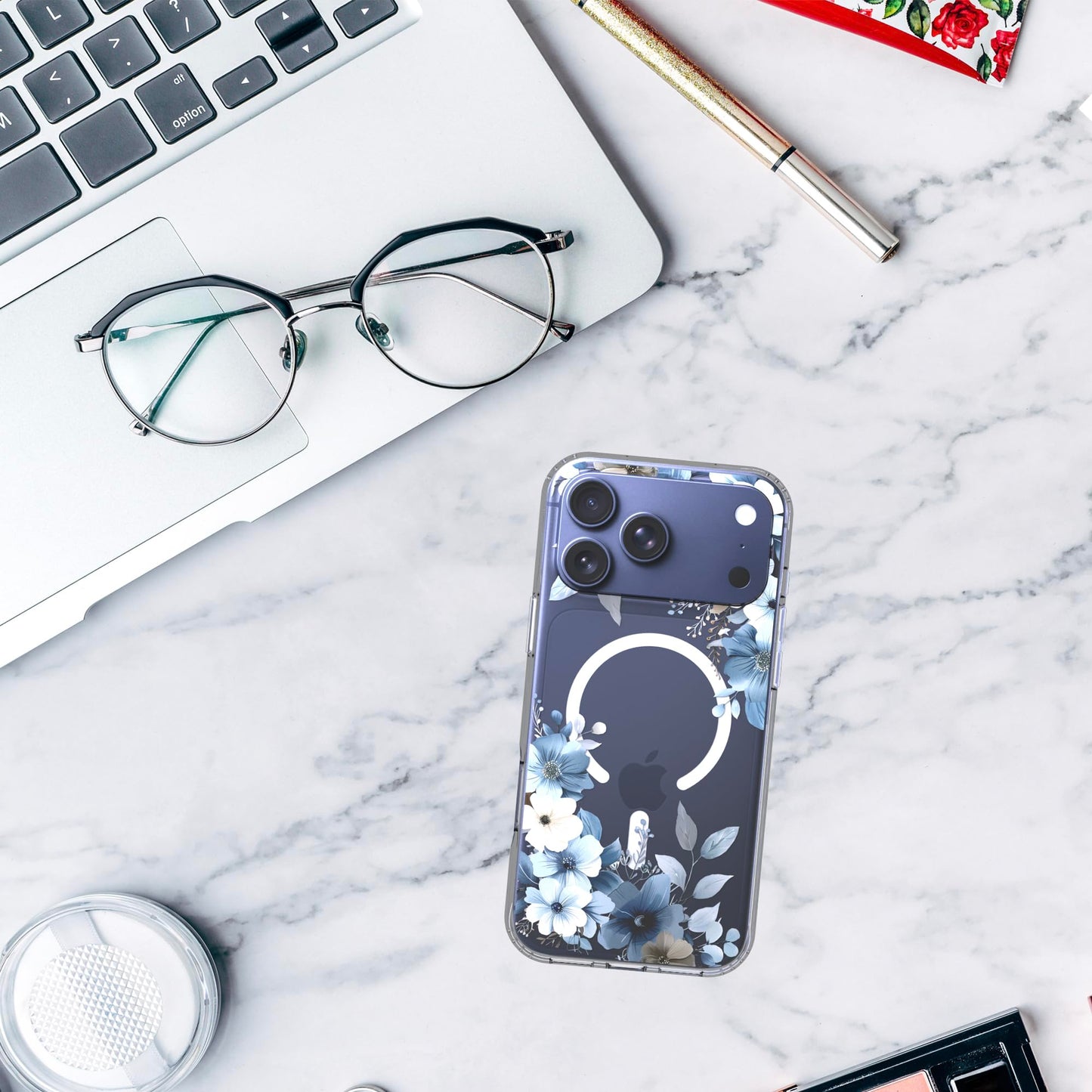 iPhone 17 Pro Max Case, Anti-Scratch Clear Case - Blue Flower