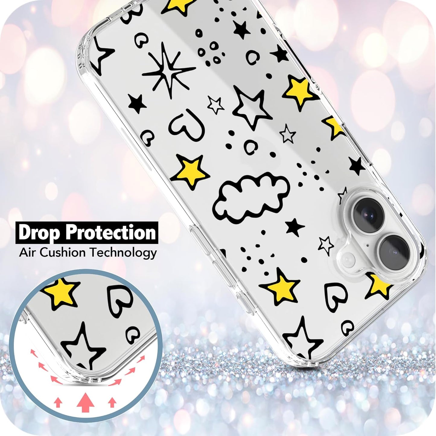 iPhone 16 Case, Anti-Scratch Clear Case - Cute Starts