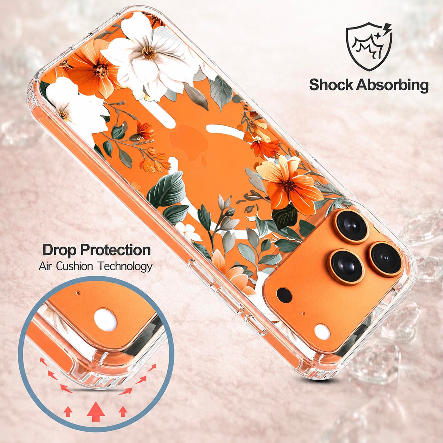 iPhone 17 Pro Max Case, Anti-Scratch Clear Case - Orange Flower