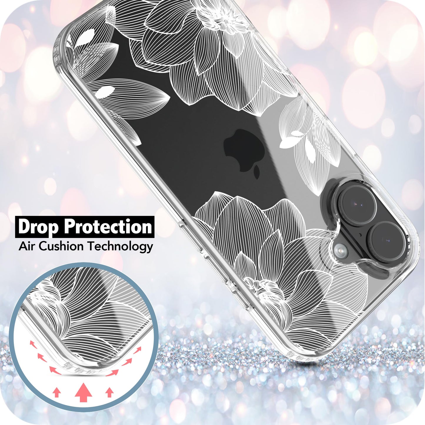 iPhone 17 Case, Anti-Scratch Clear Case - White Lace Chrysanthemum