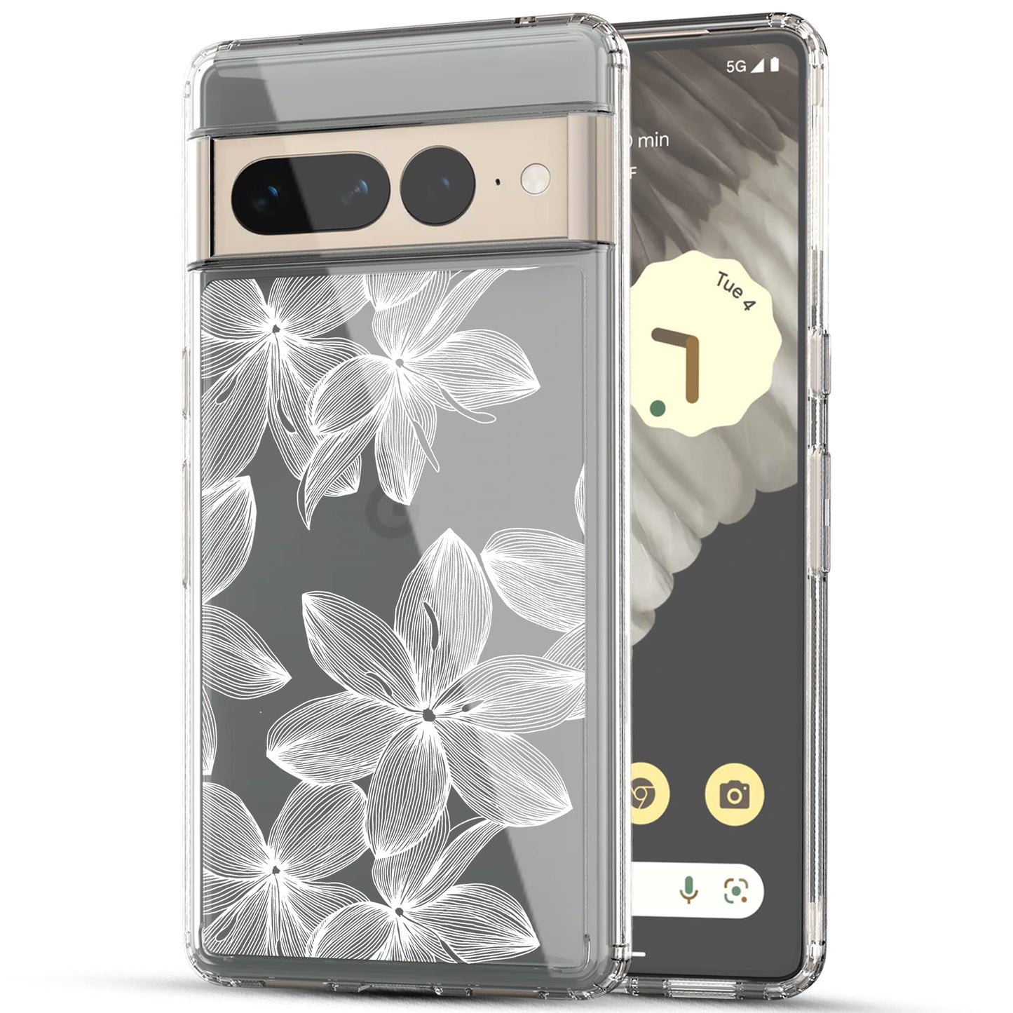 Google Pixel 7 Pro Case, Anti-Scratch Clear Case - White Flower