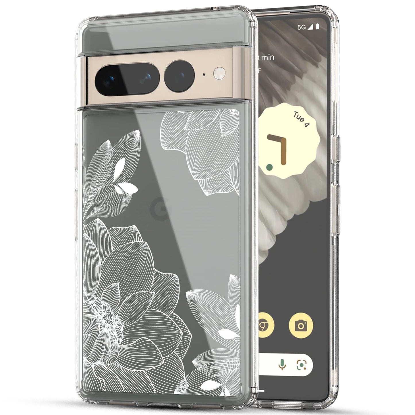 Google Pixel 7 Pro Case, Anti-Scratch Clear Case - White Lace Chrysanthemum