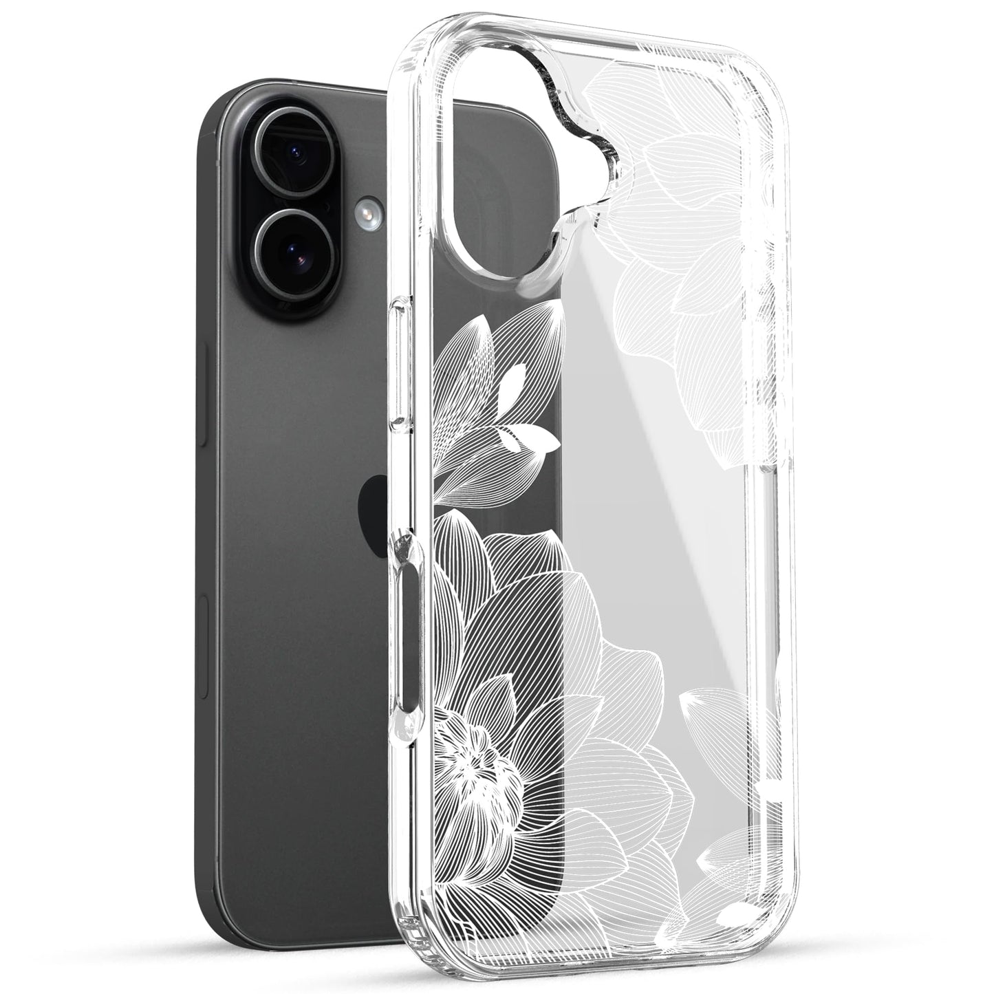 iPhone 17 Case, Anti-Scratch Clear Case - White Lace Chrysanthemum