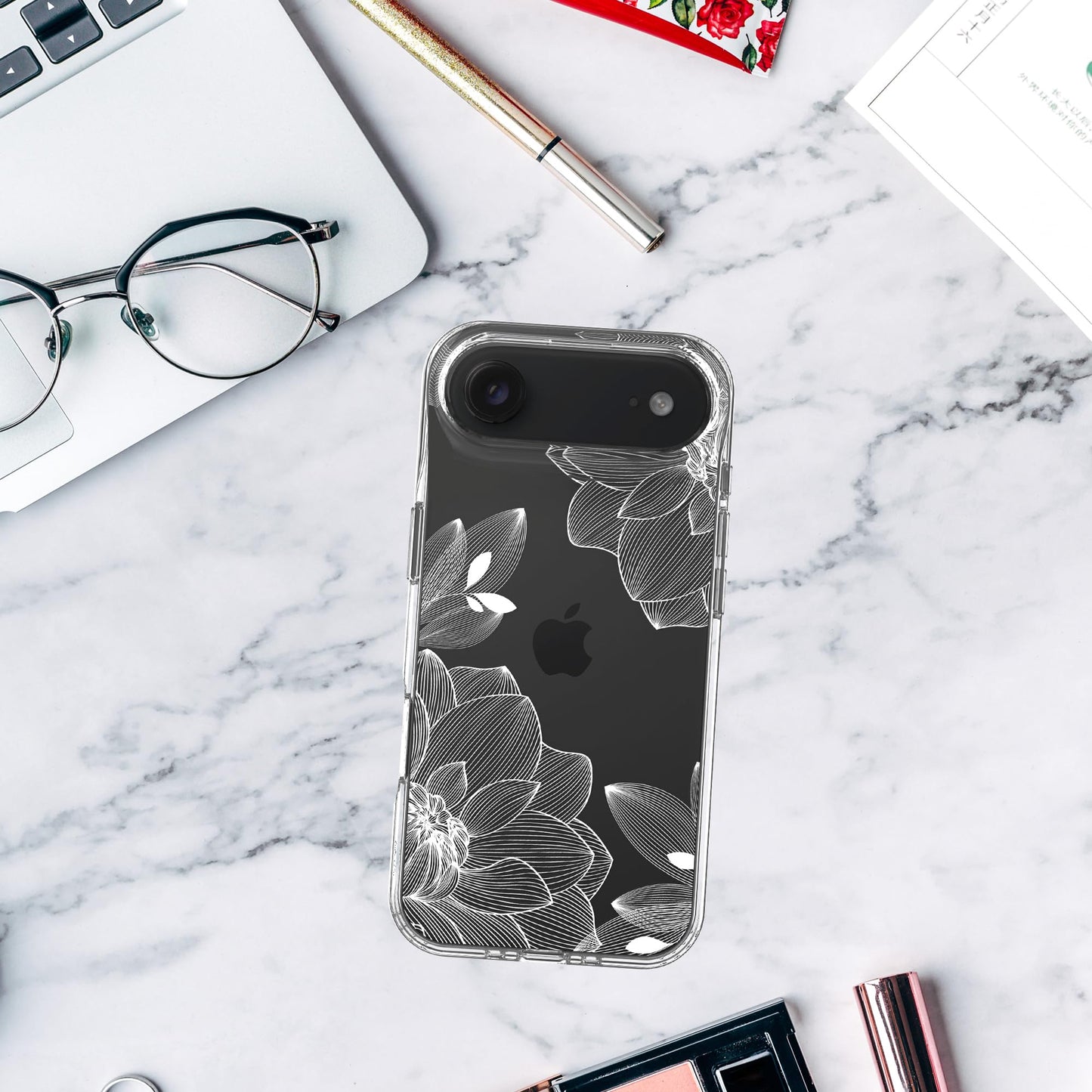 iPhone Air Case, Anti-Scratch Clear Case - White Lace Chrysanthemum