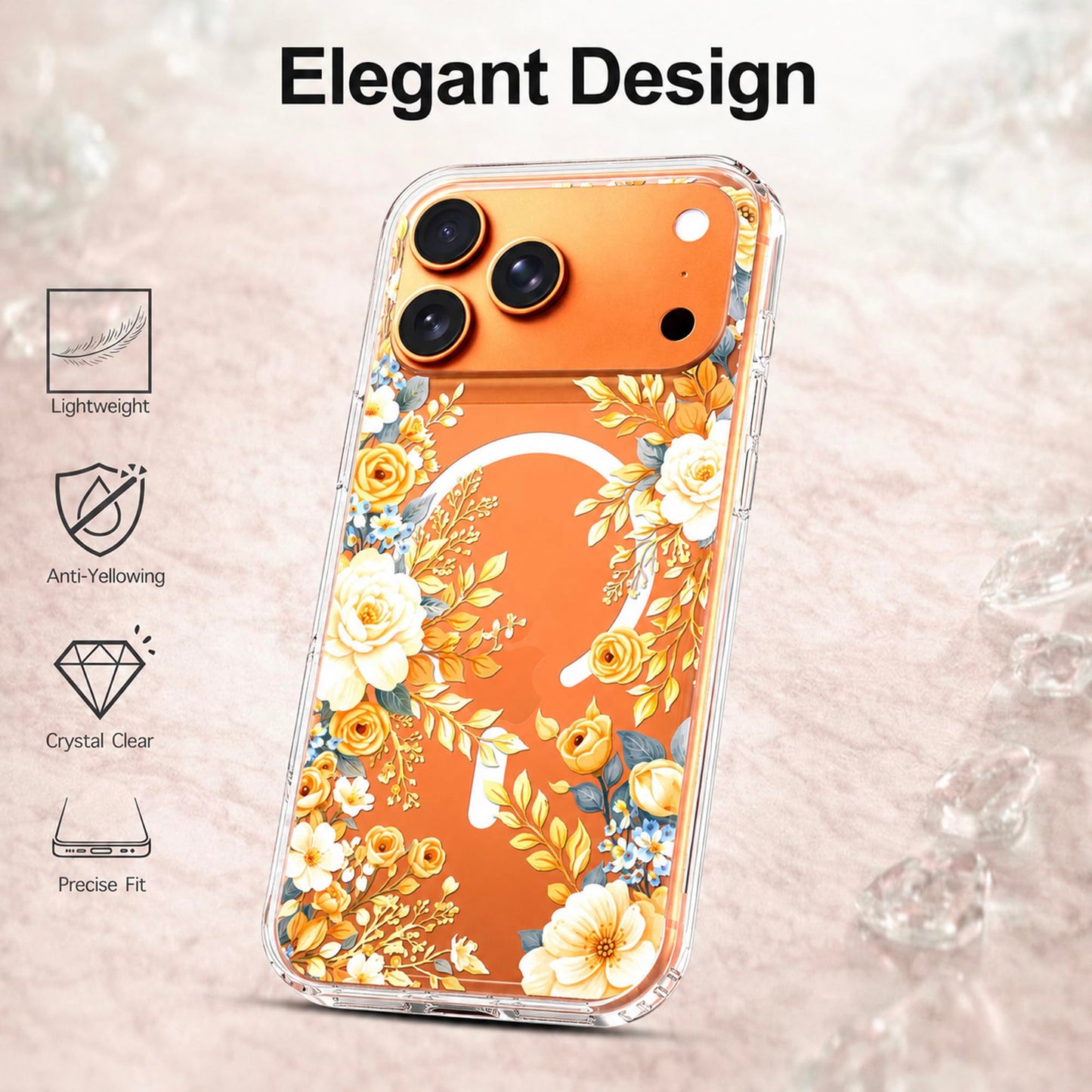 iPhone 17 Pro Max Case, Anti-Scratch Clear Case - Rose Blossom
