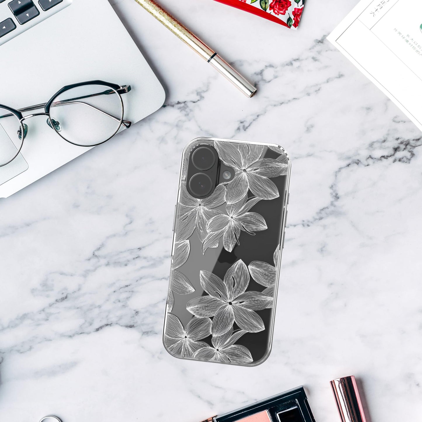 iPhone 17 Case, Anti-Scratch Clear Case - White Flower