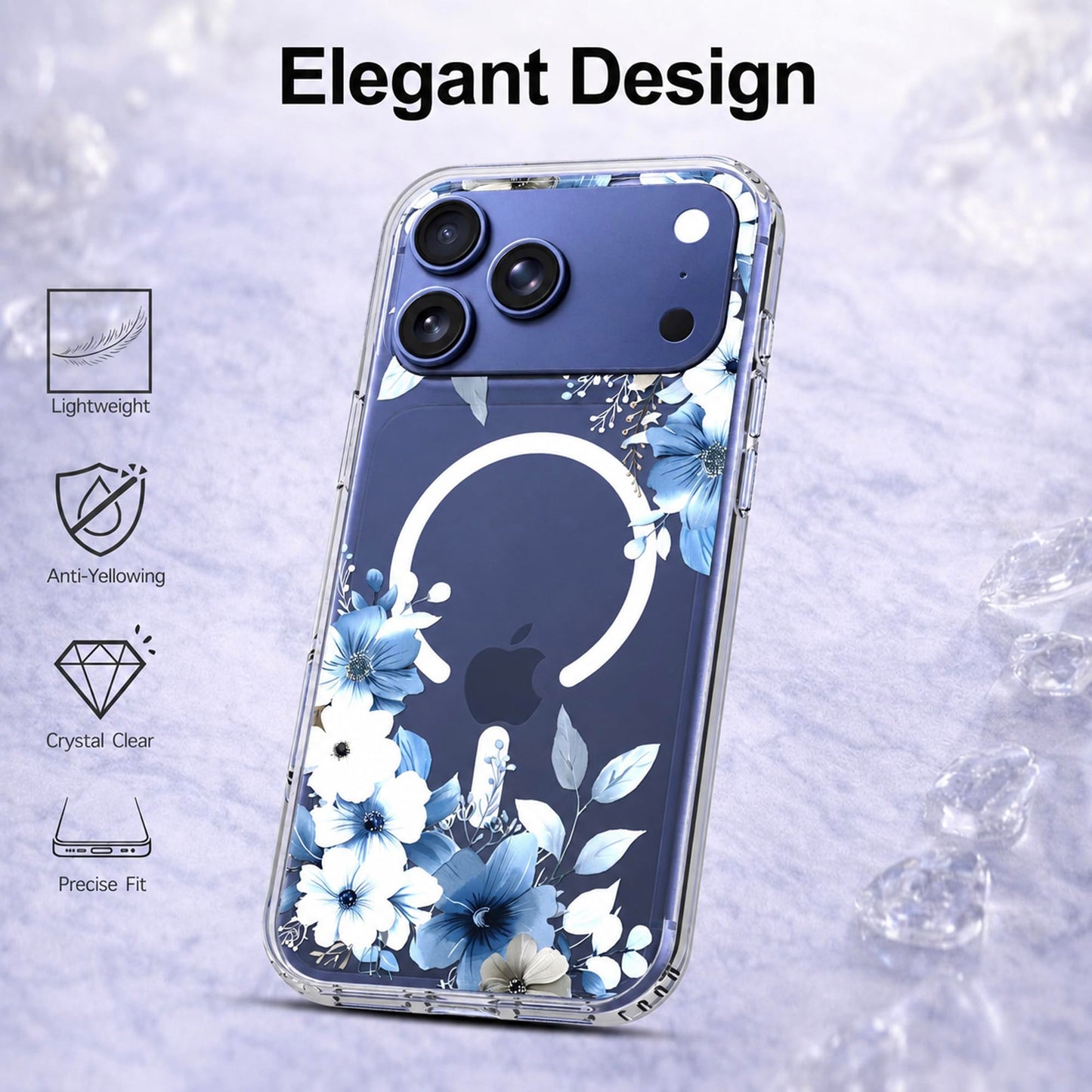 iPhone 17 Pro Max Case, Anti-Scratch Clear Case - Blue Flower