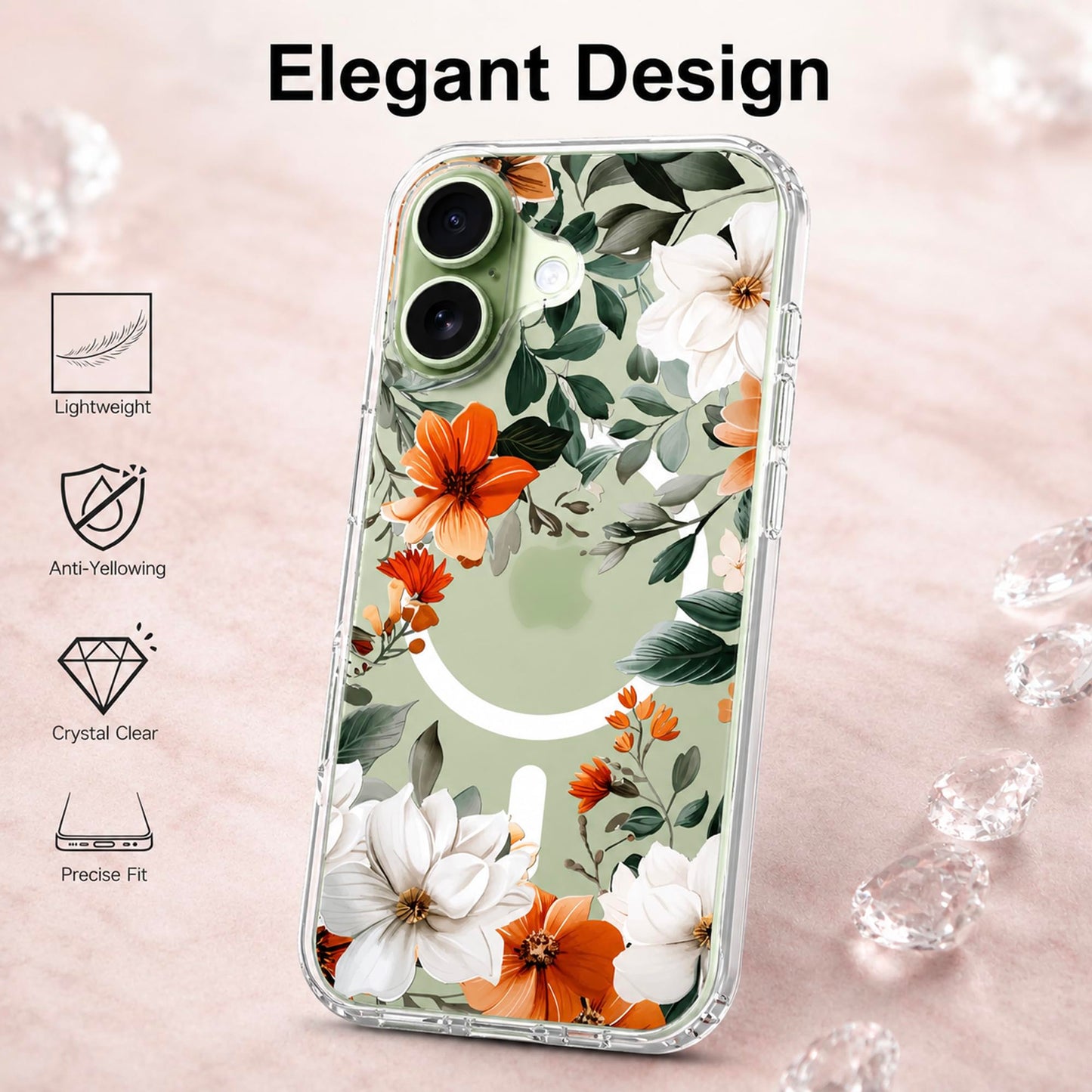 iPhone 17 Case, Anti-Scratch Clear Case - Orange Flower