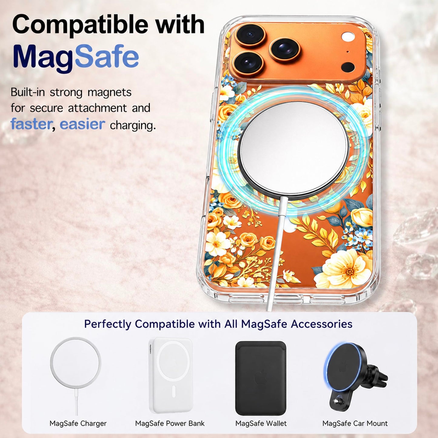 iPhone 17 Pro Max Case, Anti-Scratch Clear Case - Rose Blossom