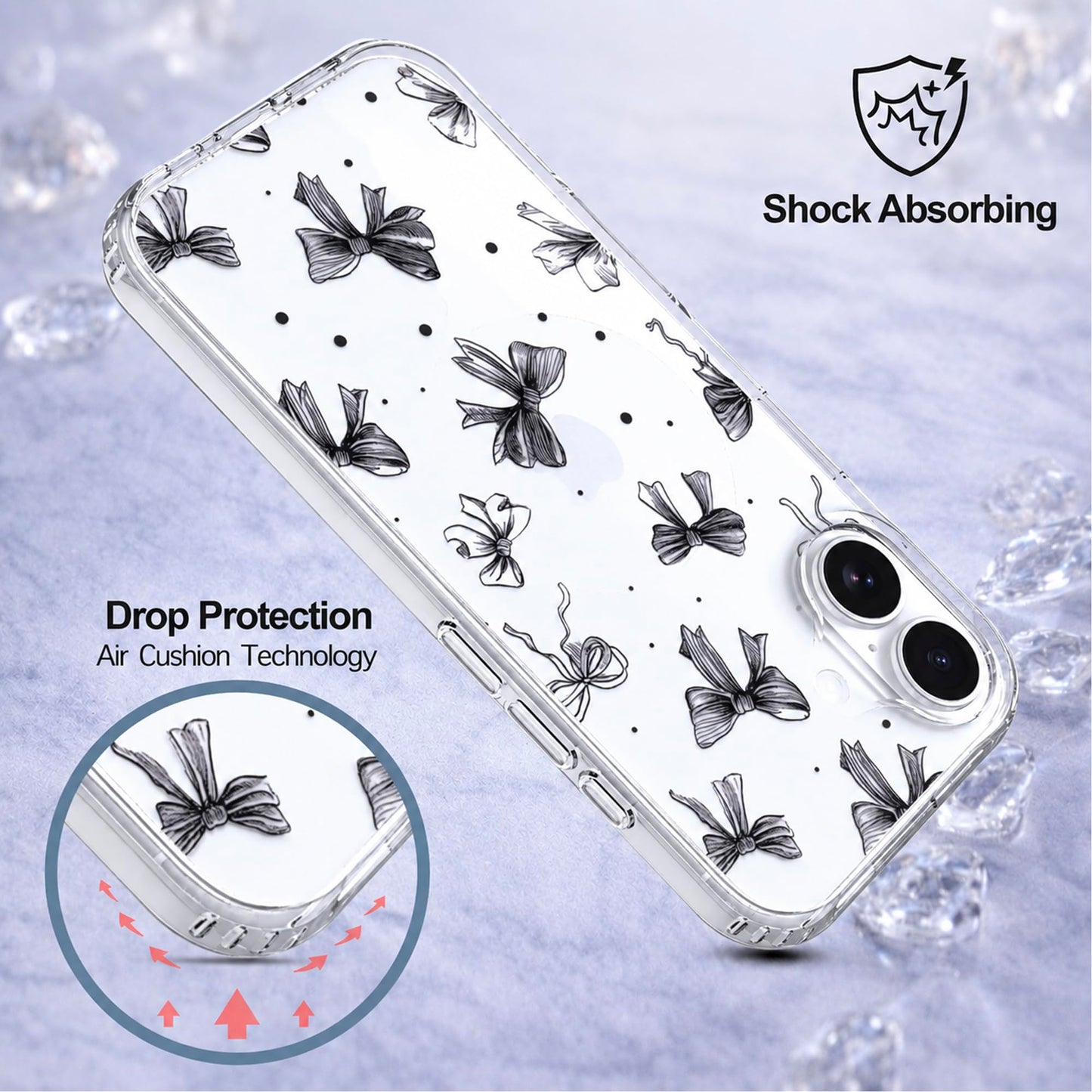 iPhone 17 Case, Anti-Scratch Clear Case - Cute Black Ribbon