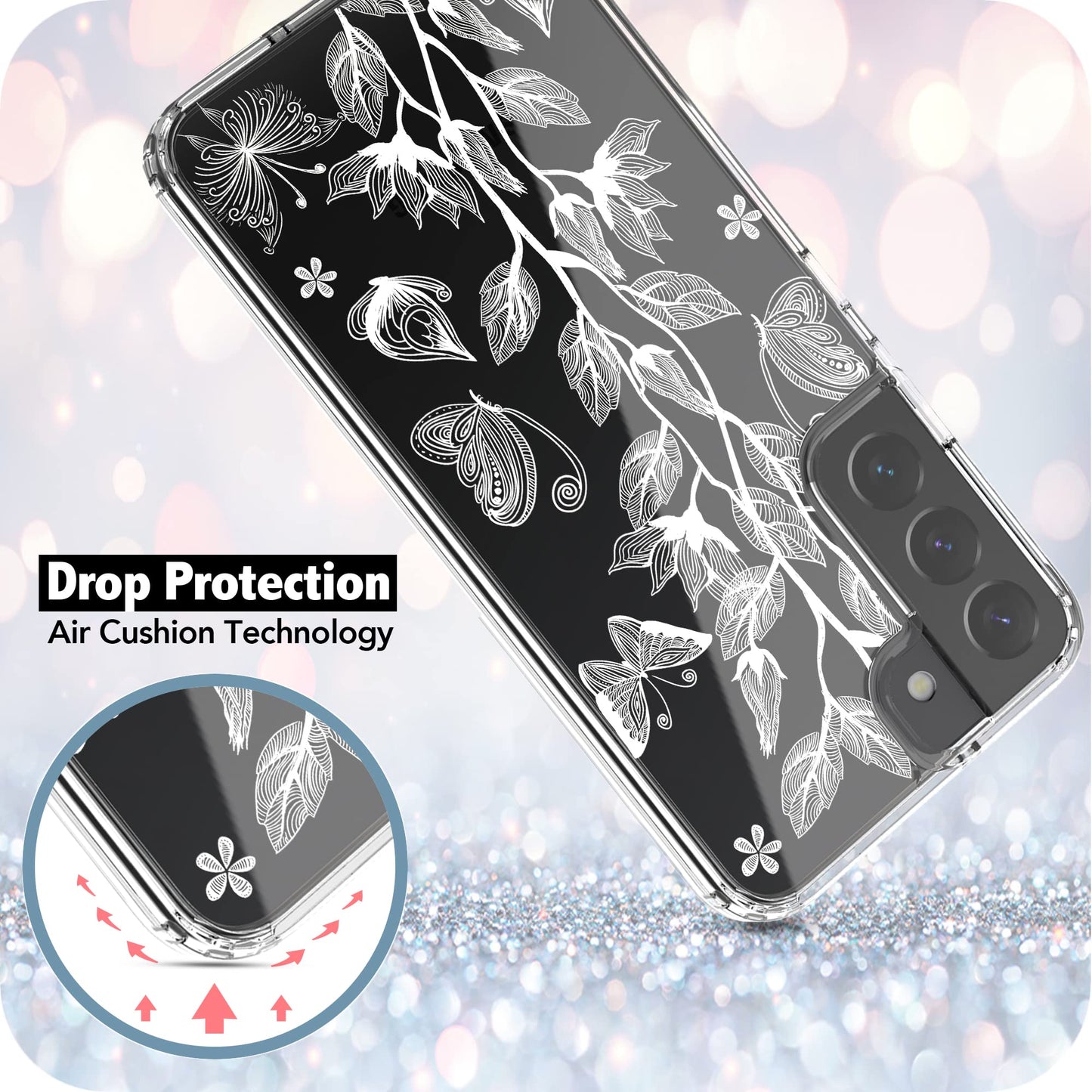 Samsung Galaxy S22 Plus (5G) Case, Anti-Scratch Clear Case - Flower and Butterfly