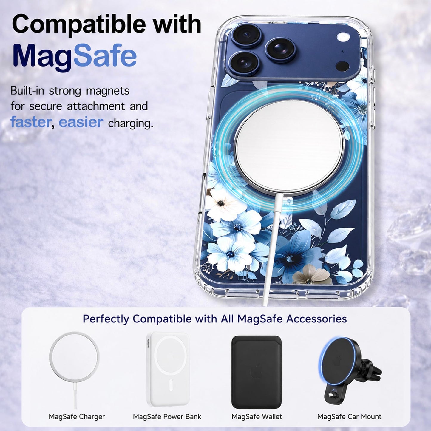 iPhone 17 Pro Max Case, Anti-Scratch Clear Case - Blue Flower