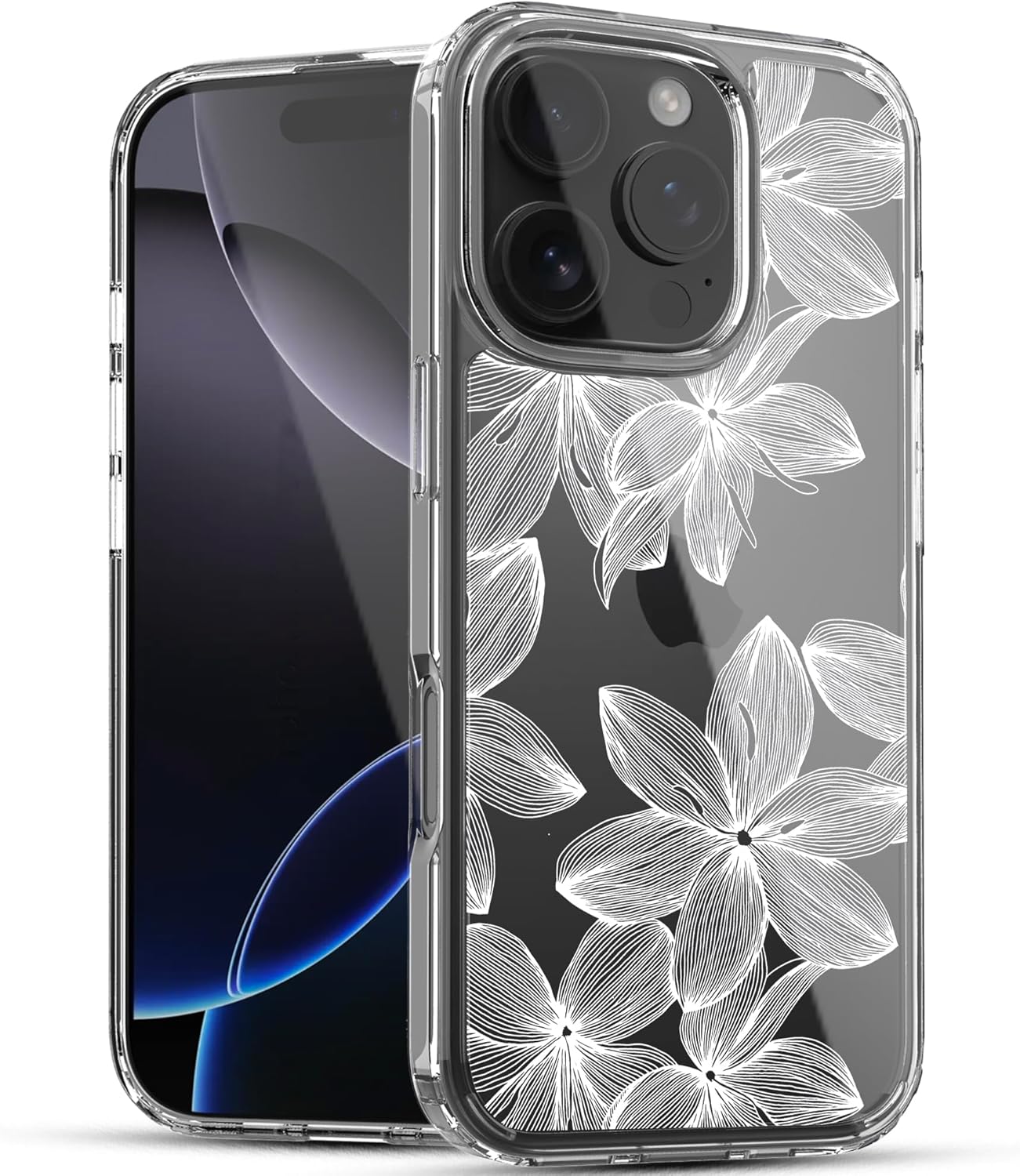 iPhone 16 Pro Case, Anti-Scratch Clear Case - White Flower