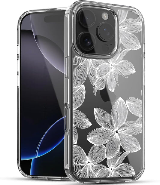 iPhone 16 Pro Case, Anti-Scratch Clear Case - White Flower