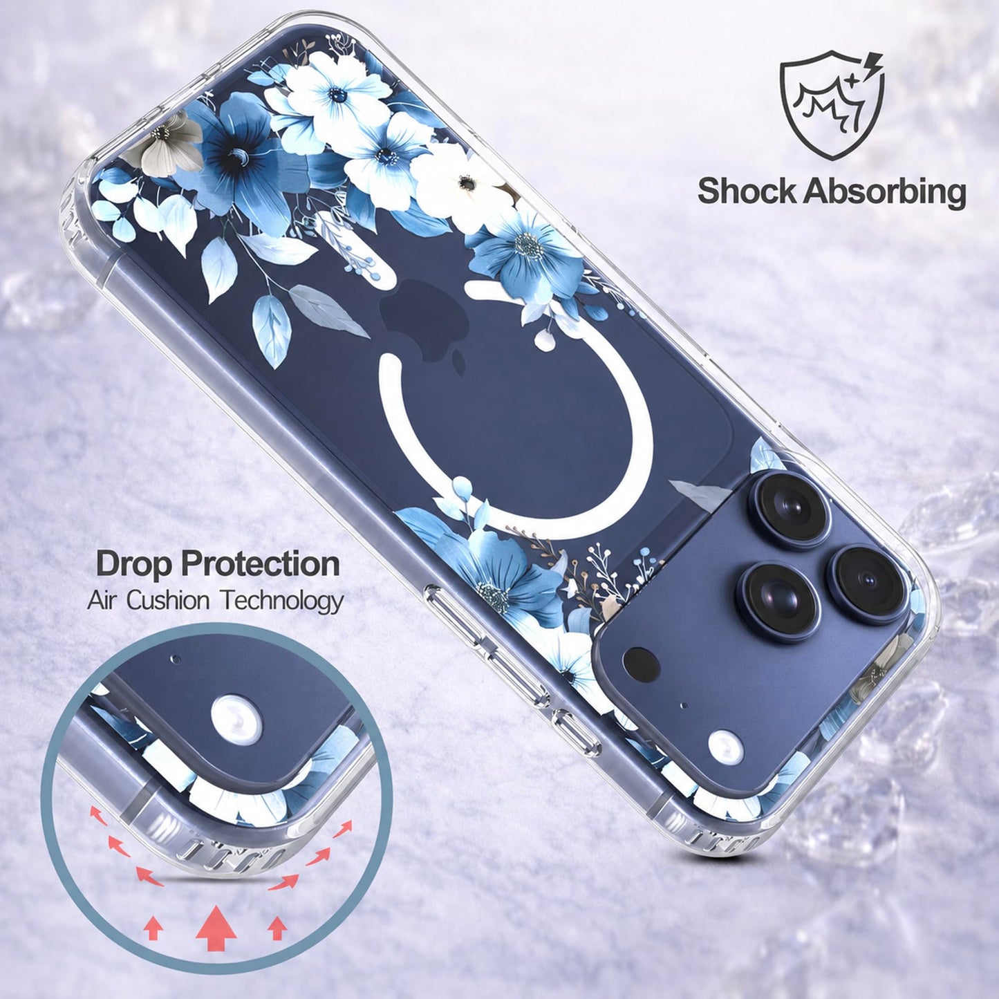 iPhone 17 Pro Max Case, Anti-Scratch Clear Case - Blue Flower