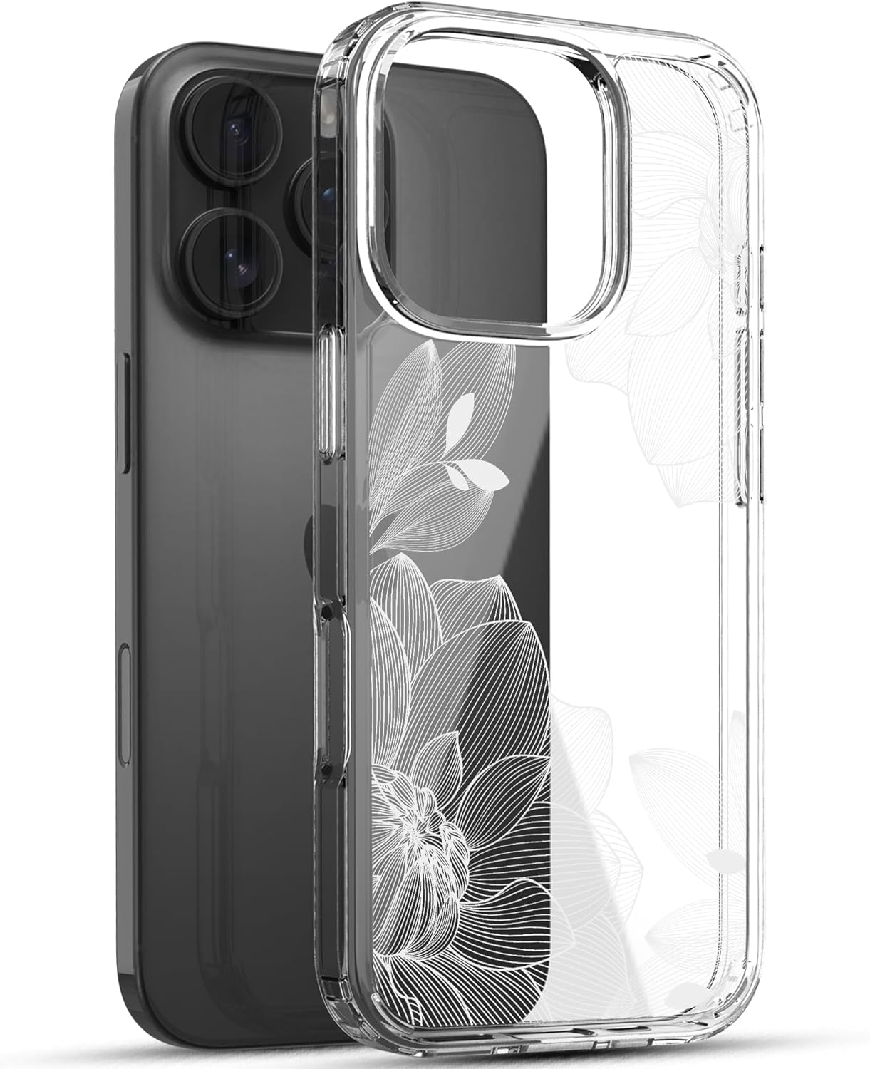 iPhone 16 Pro Case, Anti-Scratch Clear Case - White Lace Chrysanthemum