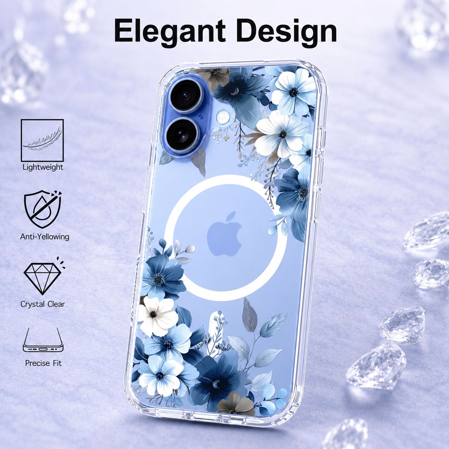 iPhone 17 Case, Anti-Scratch Clear Case - Blue Flower