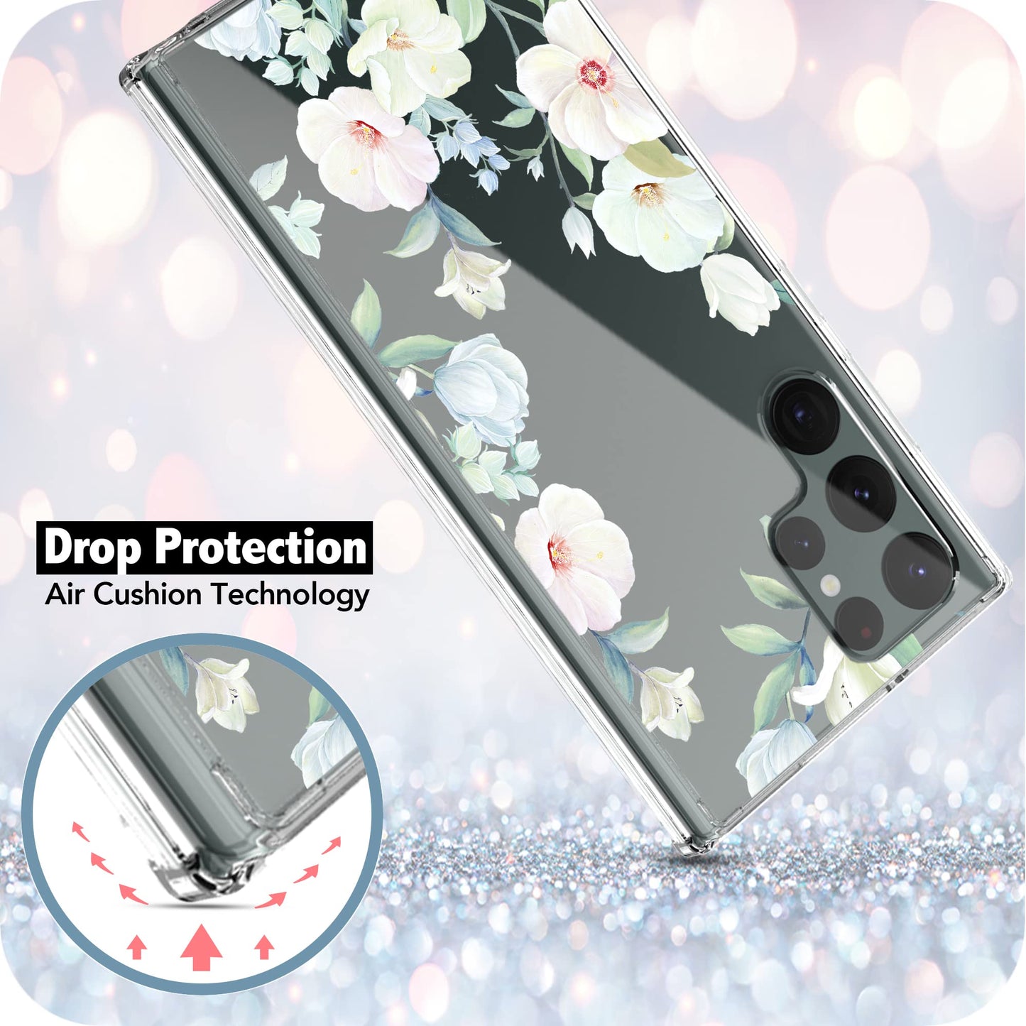 Samsung Galaxy S22 Ultra (5G) Case, Anti-Scratch Clear Case - White Magnolia Flower