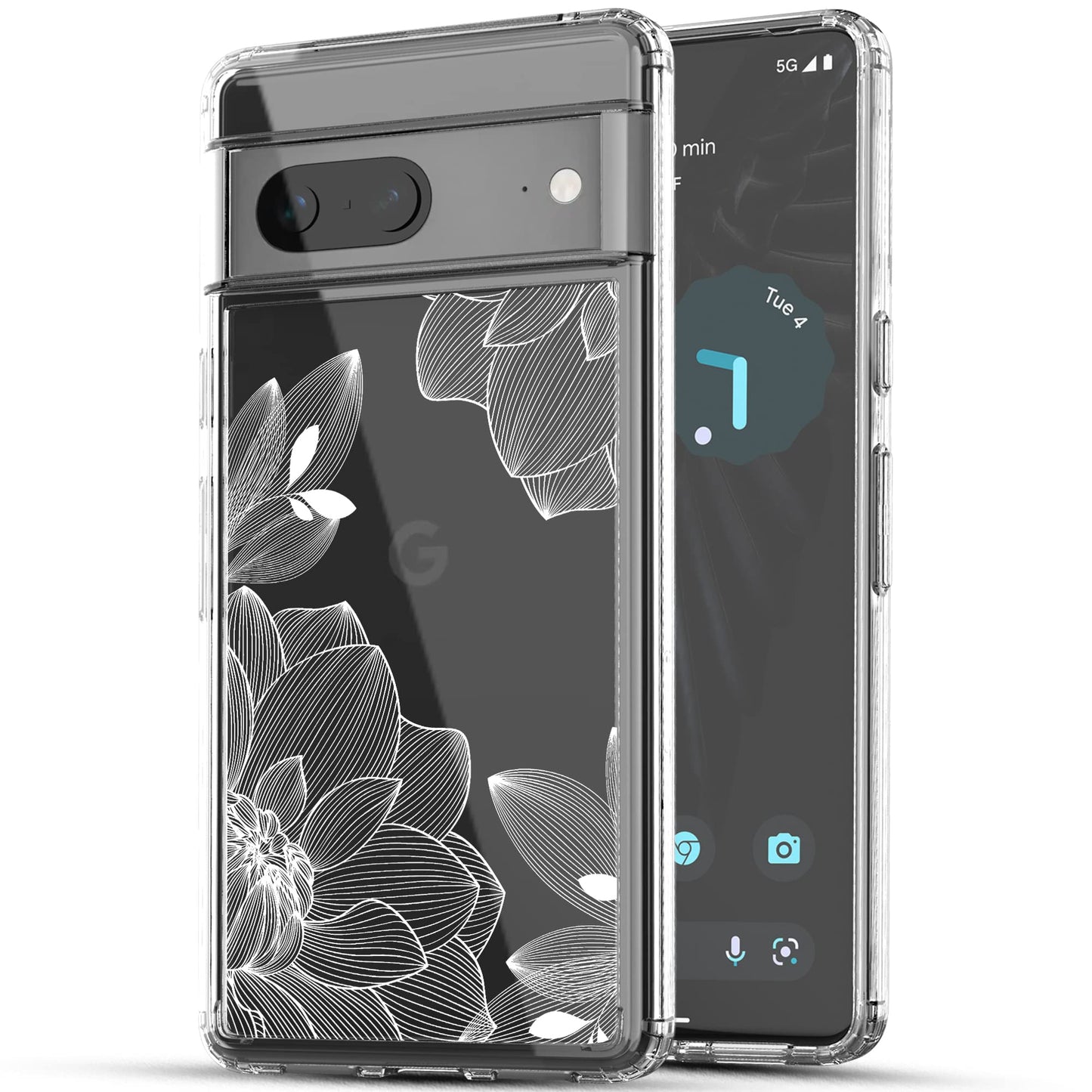 Google Pixel 7 Case, Anti-Scratch Clear Case - White Lace Chrysanthemum