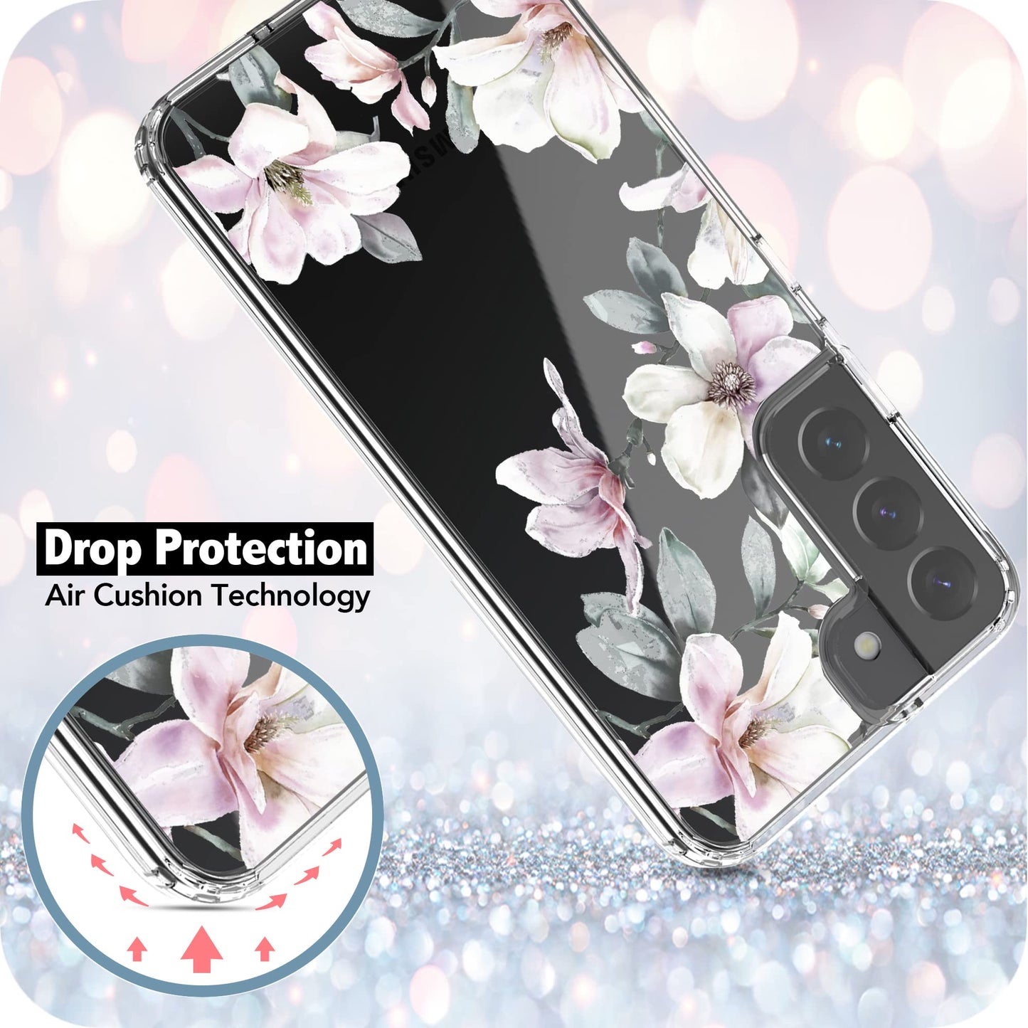 Samsung Galaxy S22 Plus (5G) Case, Anti-Scratch Clear Case - Pink Magnolia Flower