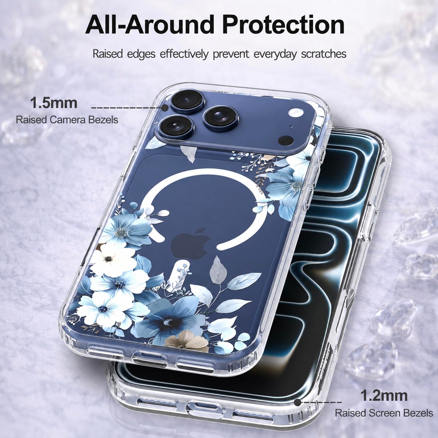 iPhone 17 Pro Max Case, Anti-Scratch Clear Case - Blue Flower