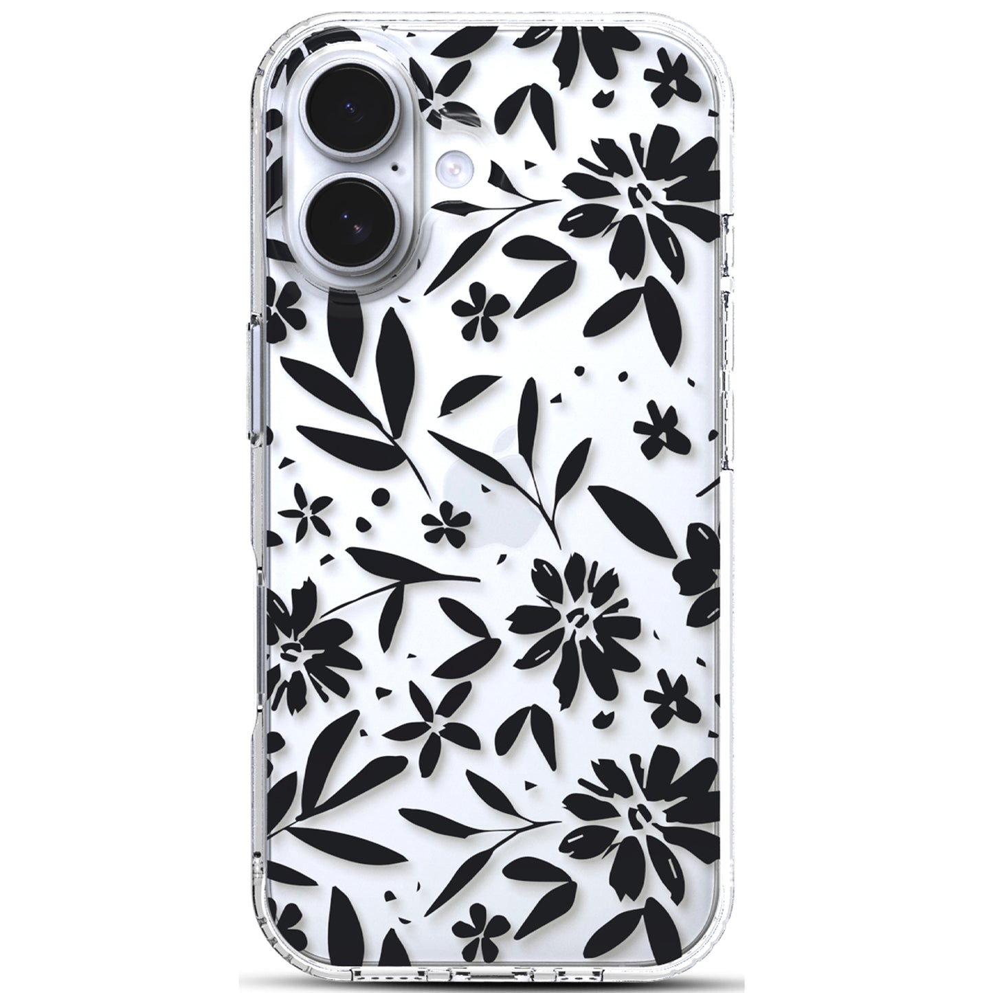 iPhone 16 Plus Case, Anti-Scratch Clear Case - Black Flowers