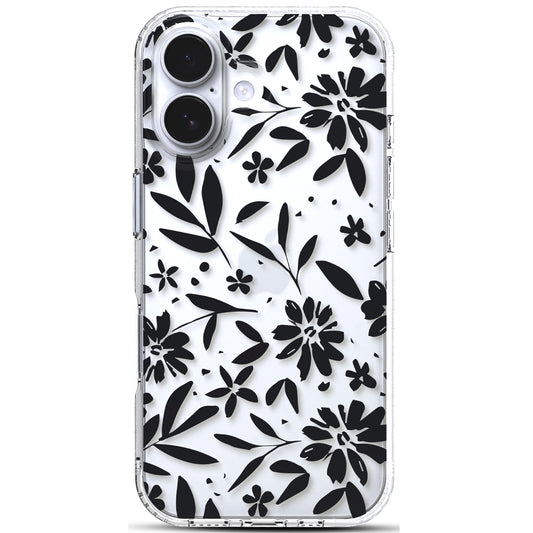 iPhone 16 Plus Case, Anti-Scratch Clear Case - Black Flowers