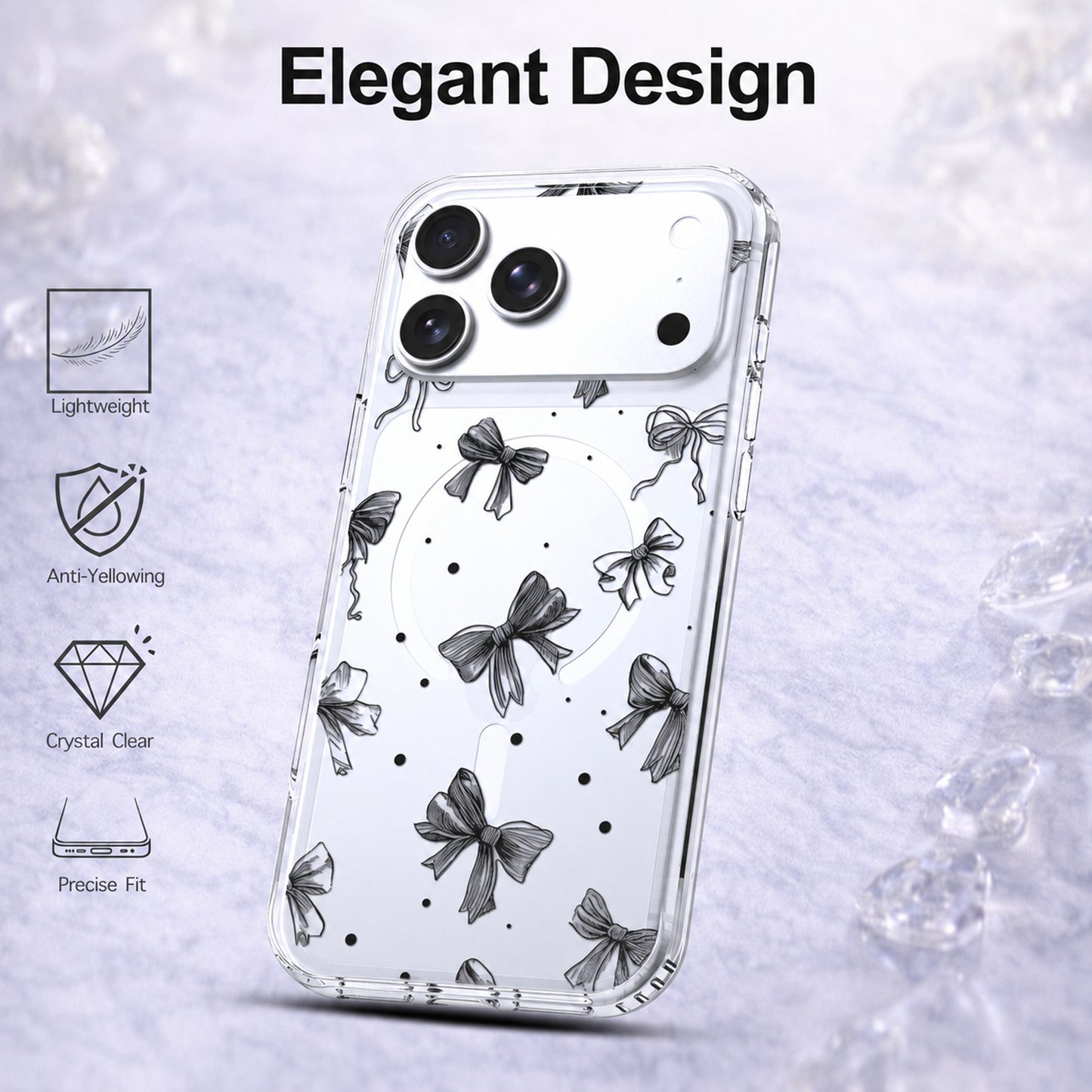 iPhone 17 Pro Case, Anti-Scratch Clear Case - Cute Black Ribbon