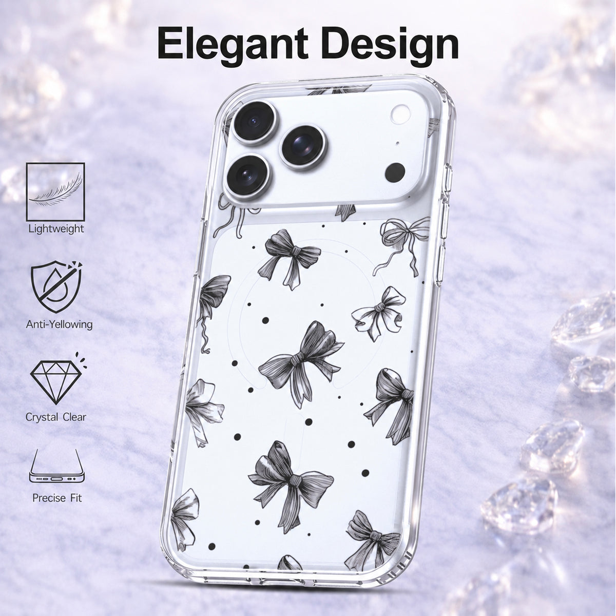 iPhone 18 Pro Max Case, Anti-Scratch Clear Case - Cute Black Ribbon