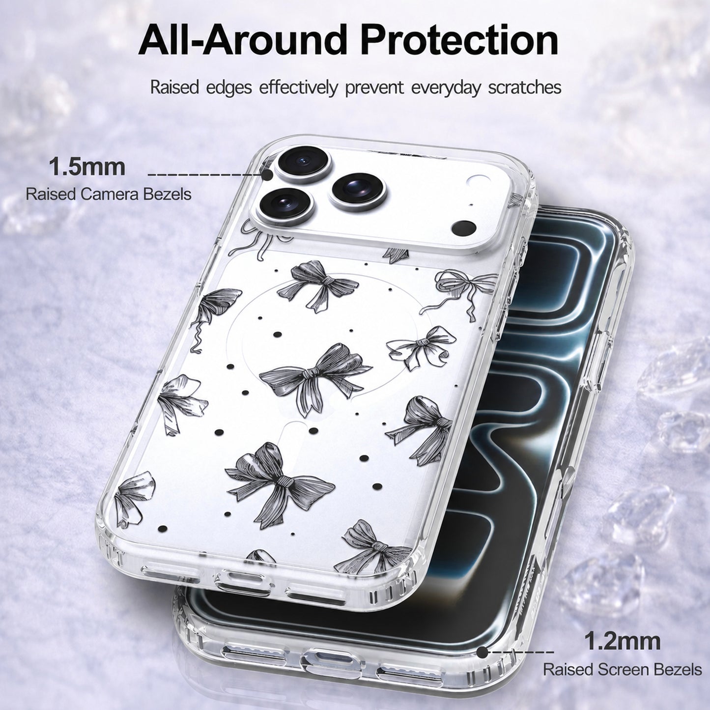 iPhone 17 Pro Case, Anti-Scratch Clear Case - Cute Black Ribbon
