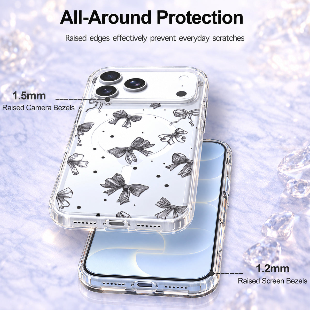 iPhone 18 Pro Max Case, Anti-Scratch Clear Case - Cute Black Ribbon