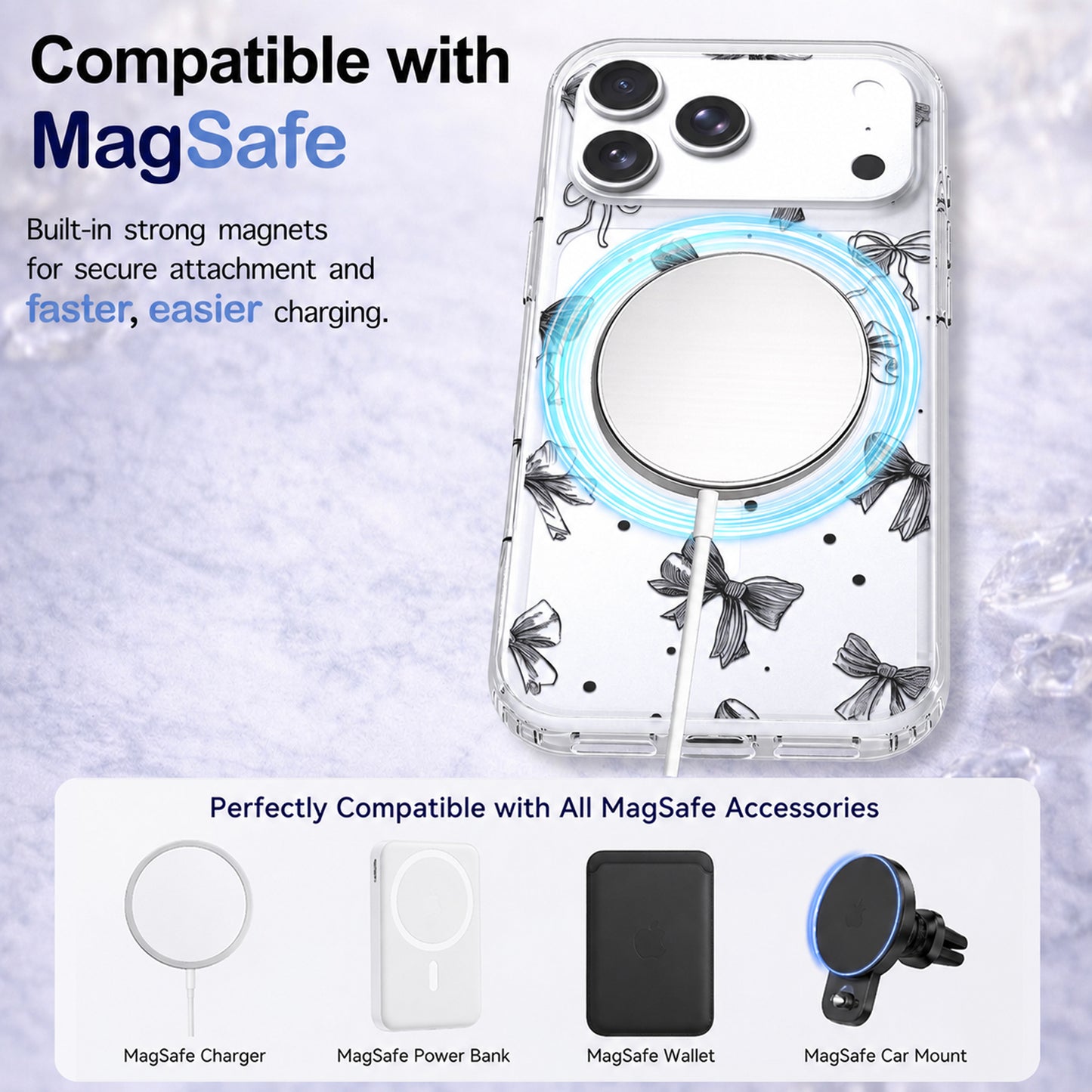 iPhone 17 Pro Case, Anti-Scratch Clear Case - Cute Black Ribbon
