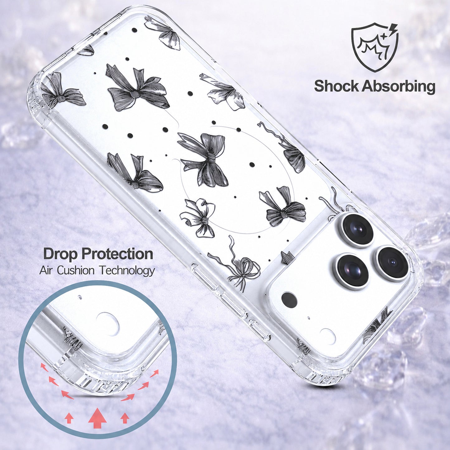 iPhone 17 Pro Case, Anti-Scratch Clear Case - Cute Black Ribbon