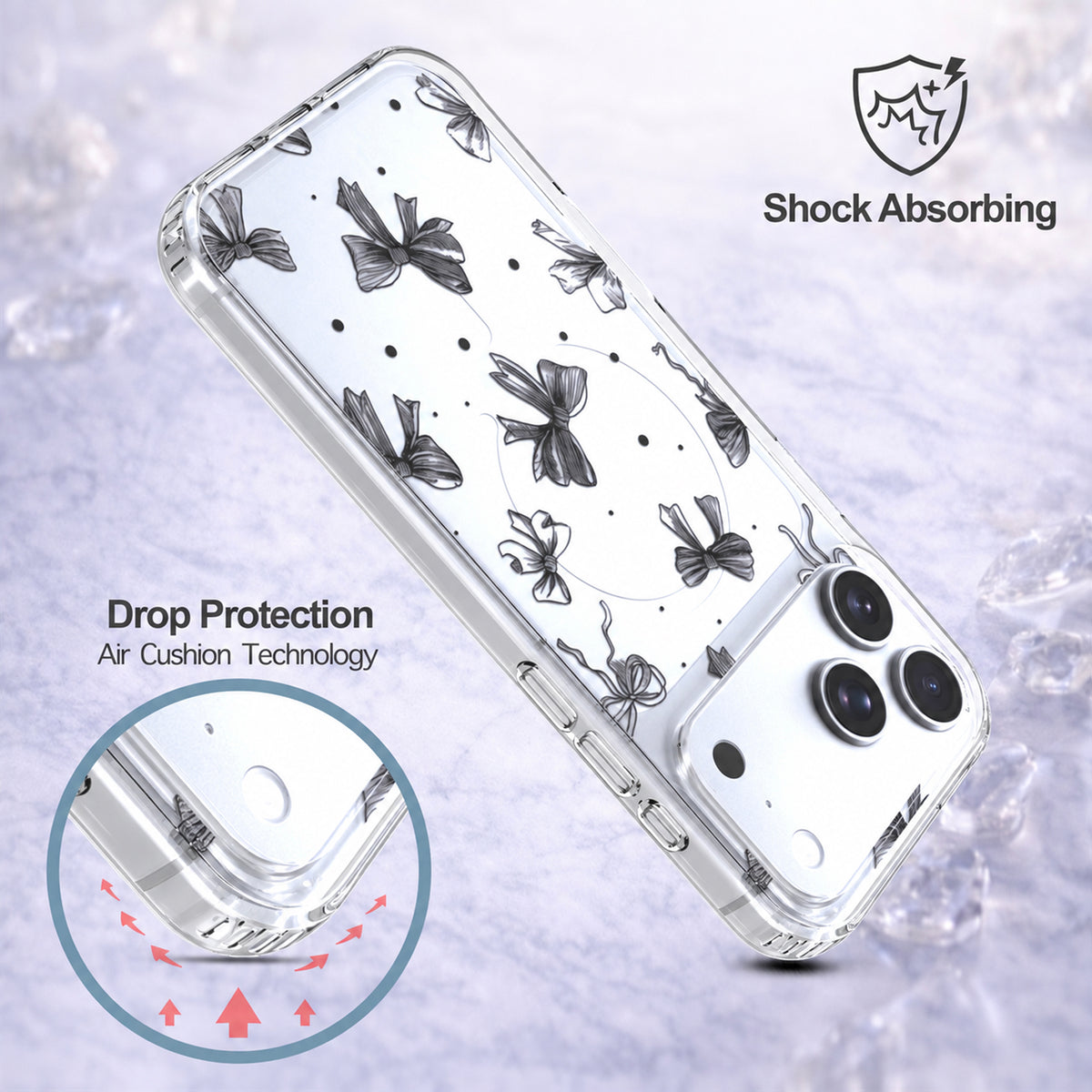 iPhone 18 Pro Max Case, Anti-Scratch Clear Case - Cute Black Ribbon